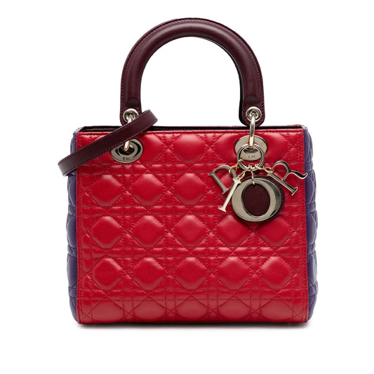 Red Dior Medium Tricolor Lambskin Cannage Lady Dior Satchel