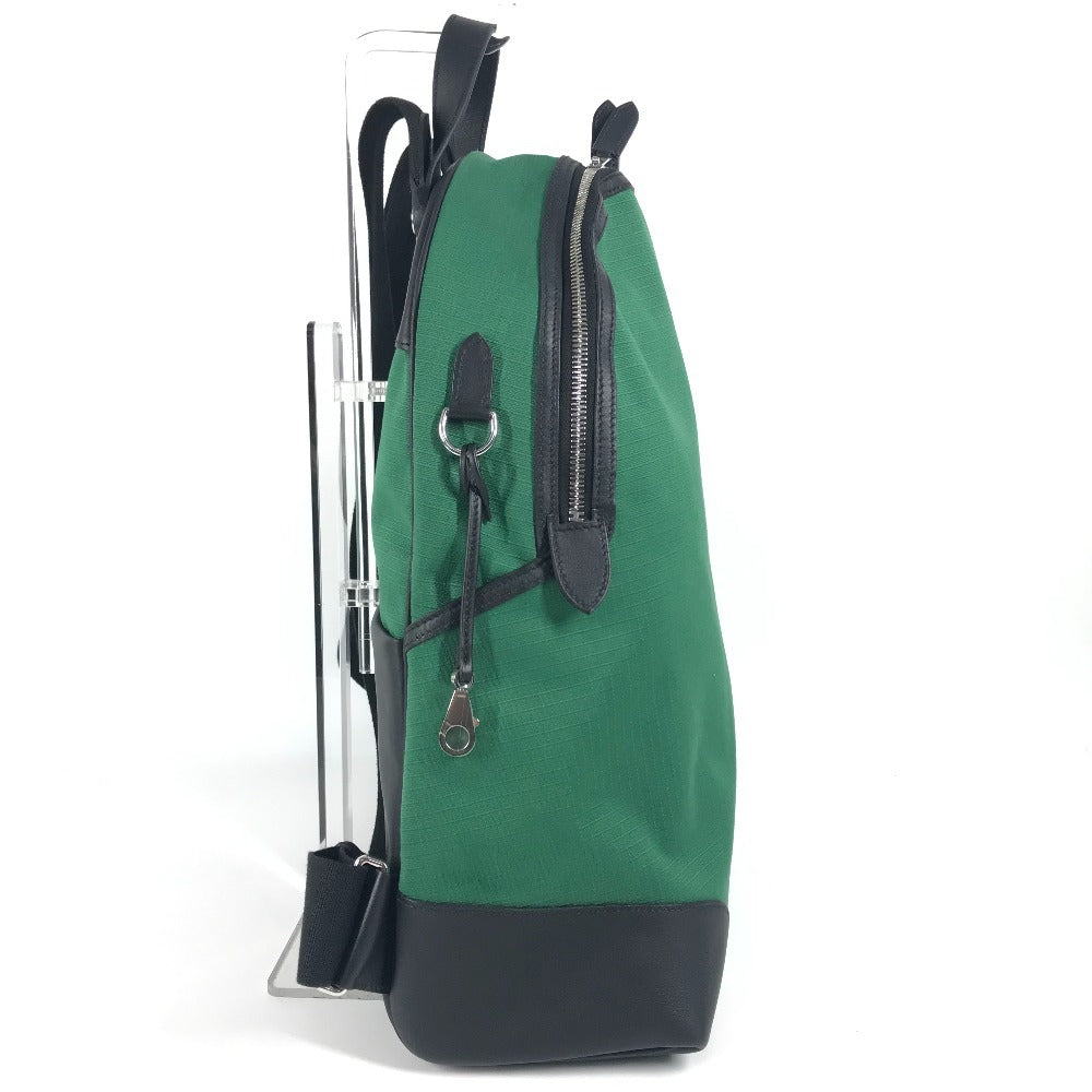 HERMES Backpack Canvas / leather green H logo Hermes Slicked Back