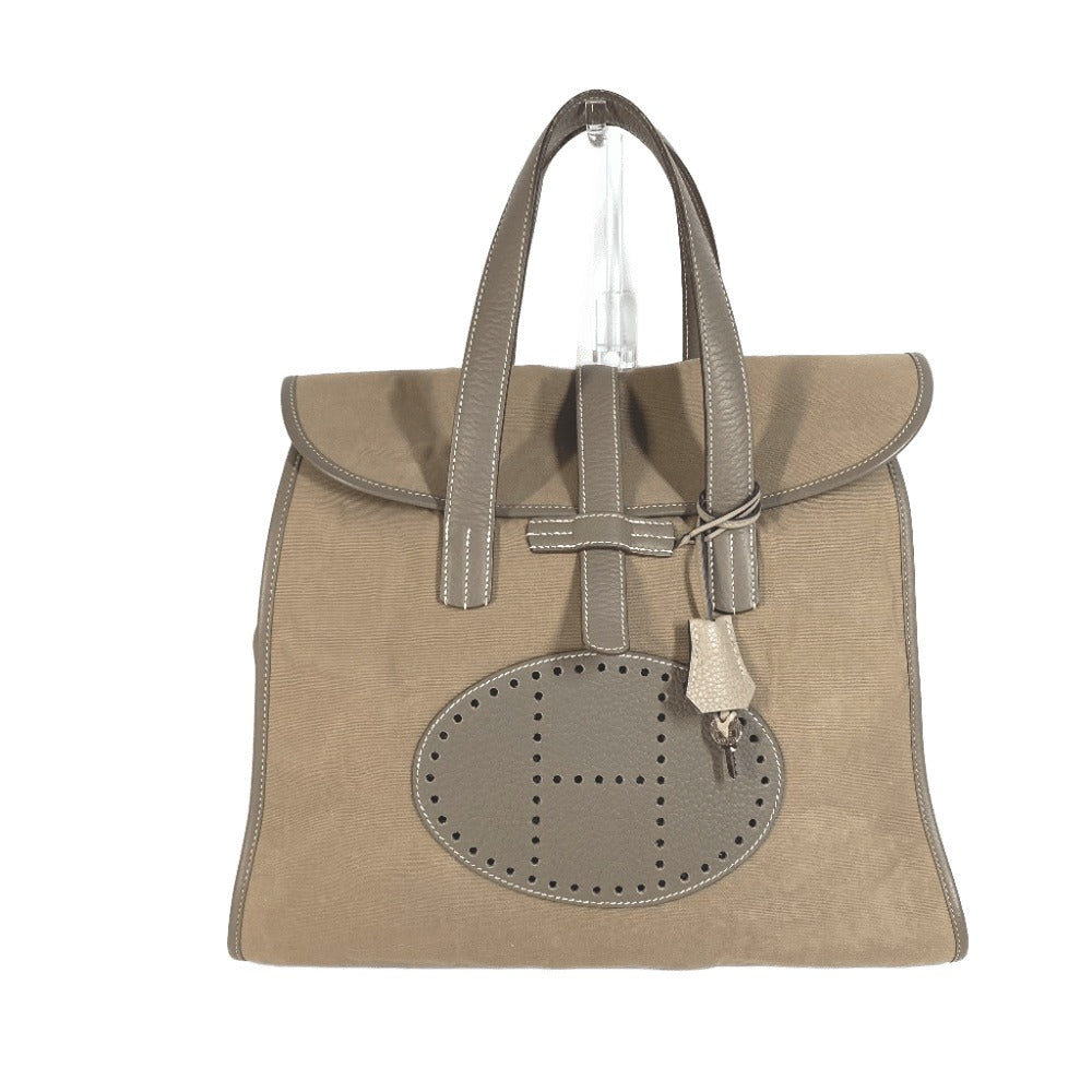 HERMES Handbag Leather / canvas gray Punching H logo Hood