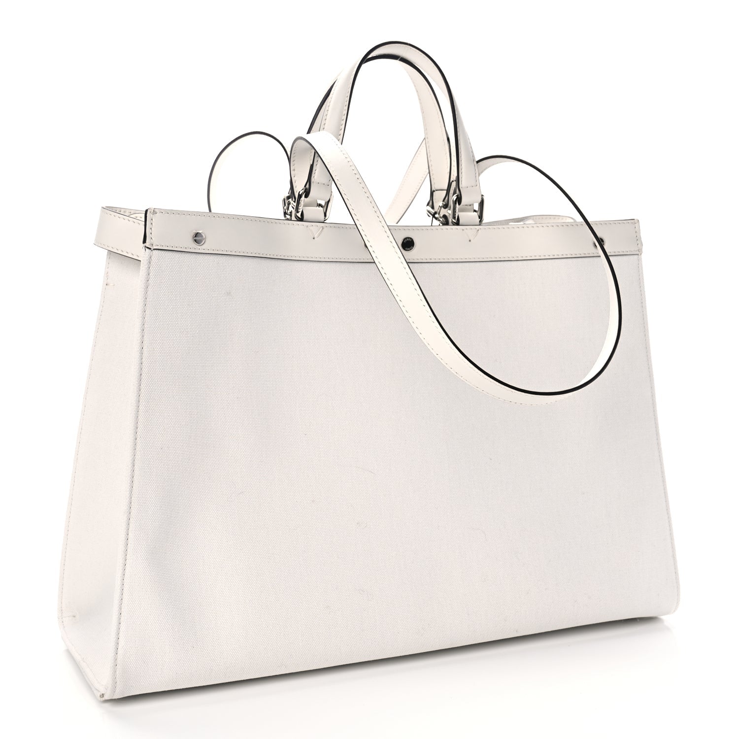 Fendi Canvas Vitello King FF Embroidered Medium Peekaboo X-Tote White Rice Black