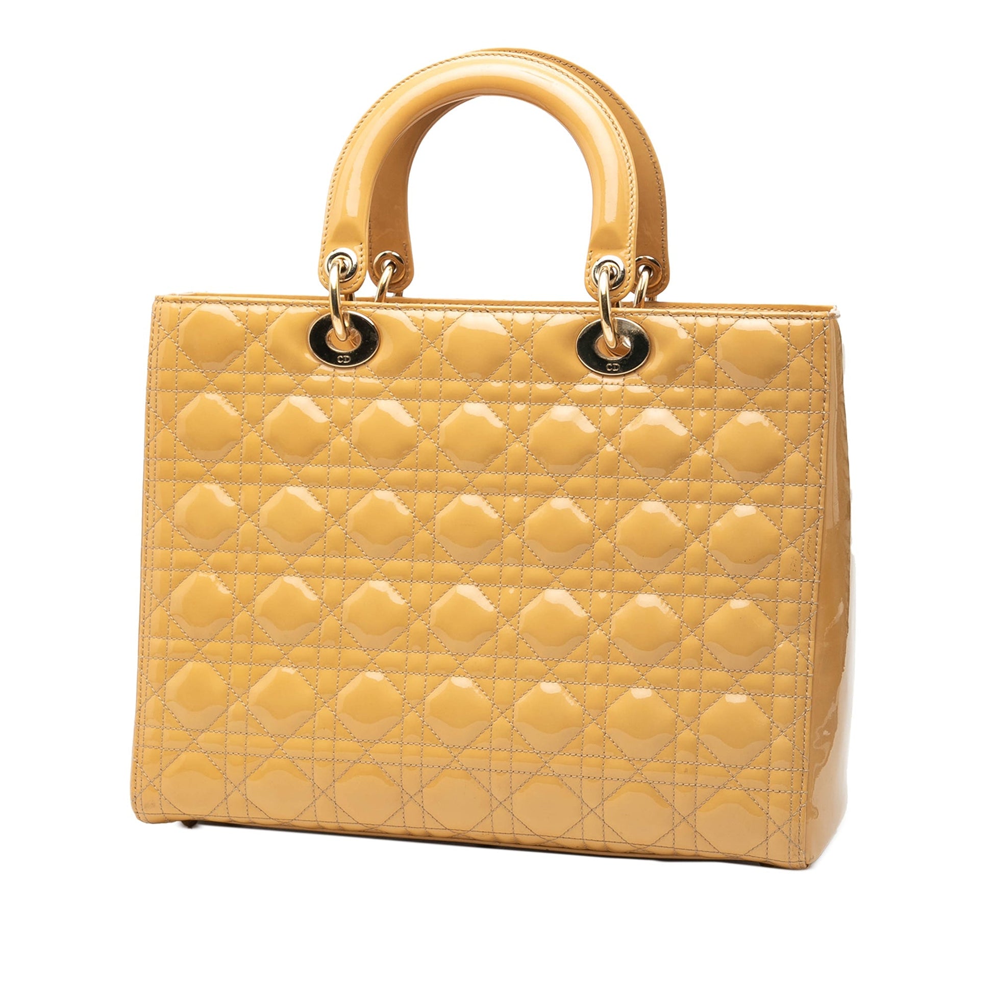 Yellow Dior Large Patent Cannage Lady Dior Satchel