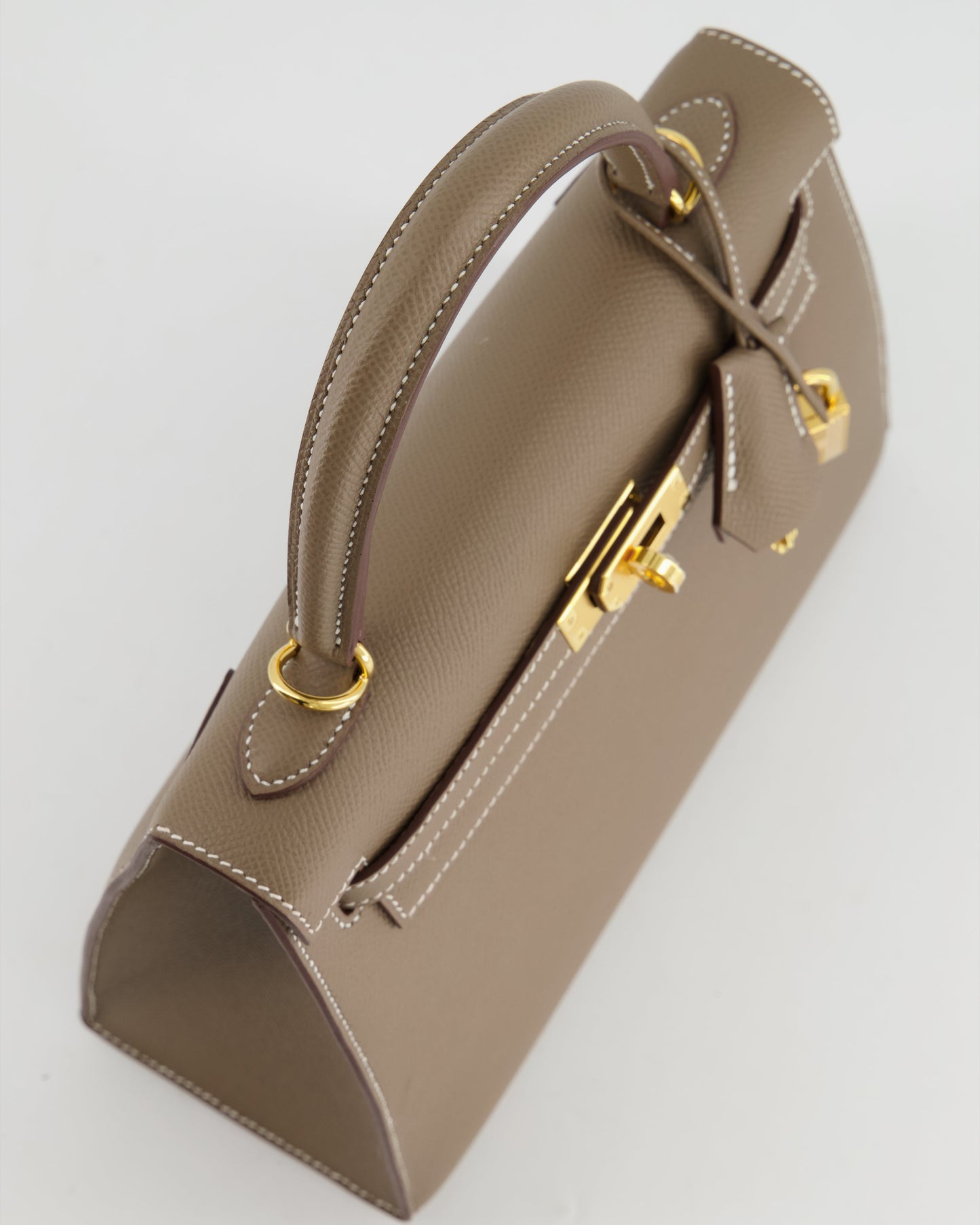 Hermes Kelly 25 Sellier Bag in Etoupe Epsom Leather and Gold Hardware