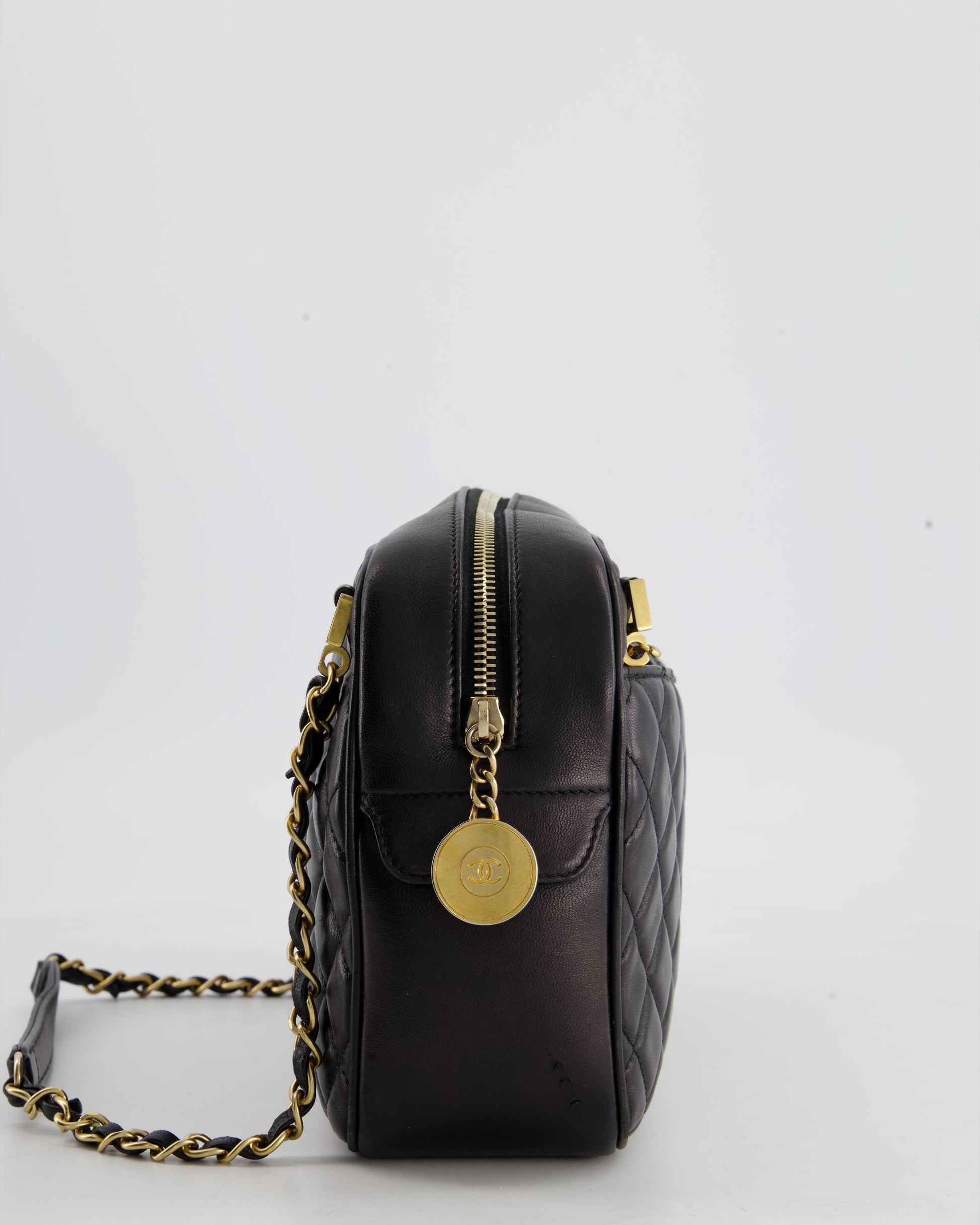 Chanel Black Crossbody Camera Bag in Quilted Lambskin With Gold Hardware