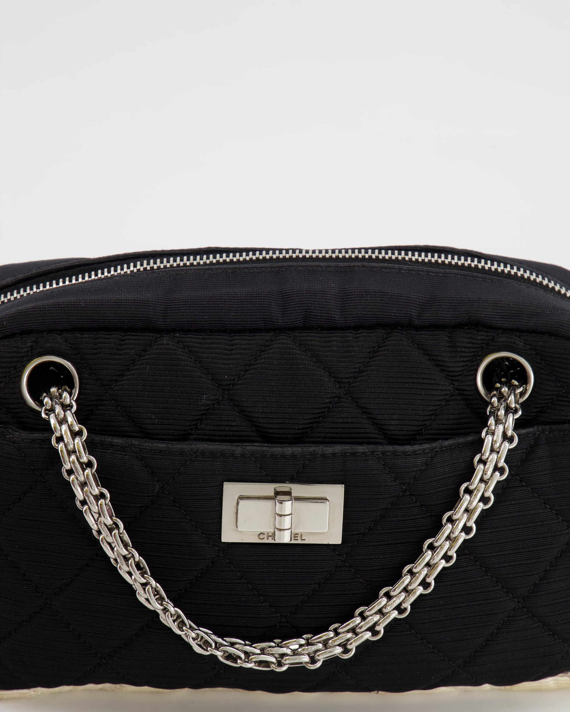 Chanel Black and White Canvas Camera Bag with Silver Hardware