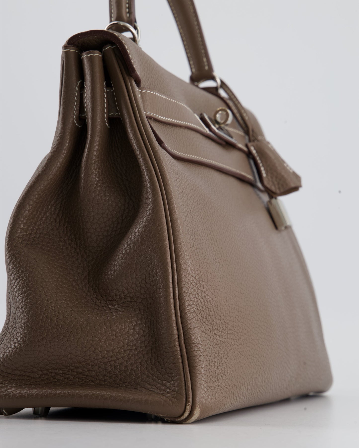 Hermes Kelly 32 Retourne Bag in Etoupe Clemence Leather with Palladium Hardware