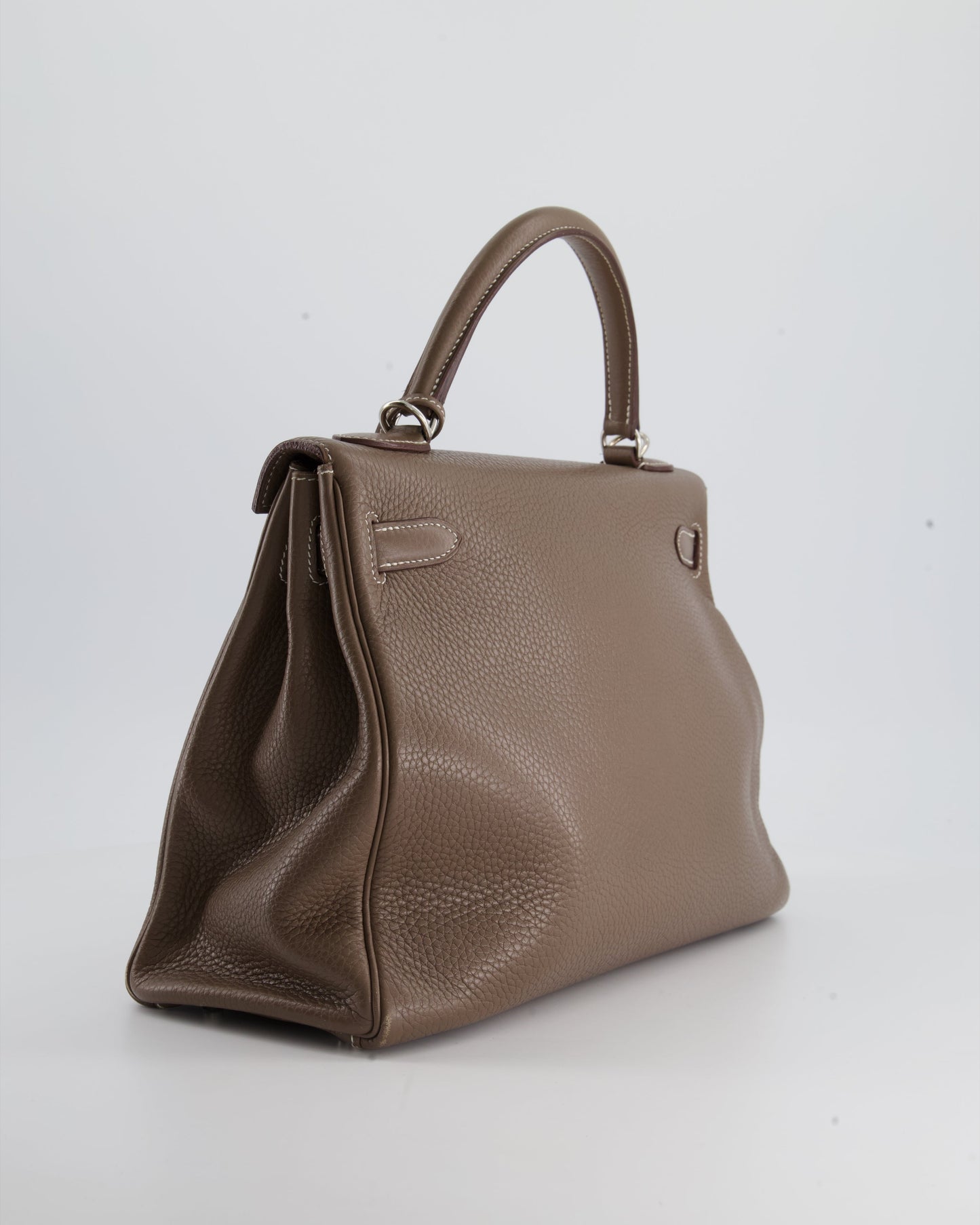 Hermes Kelly 32 Retourne Bag in Etoupe Clemence Leather with Palladium Hardware
