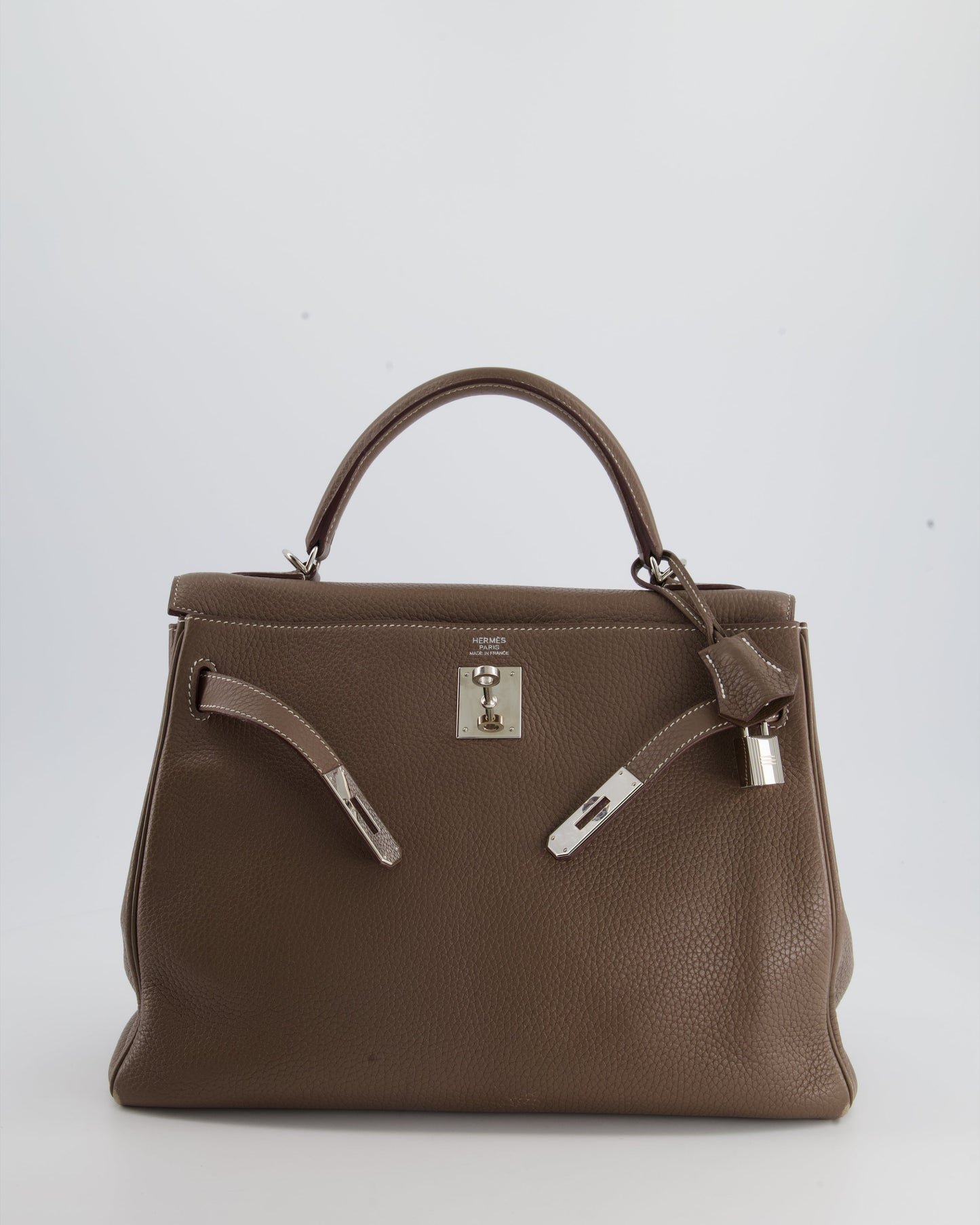Hermes Kelly 32 Retourne Bag in Etoupe Clemence Leather with Palladium Hardware