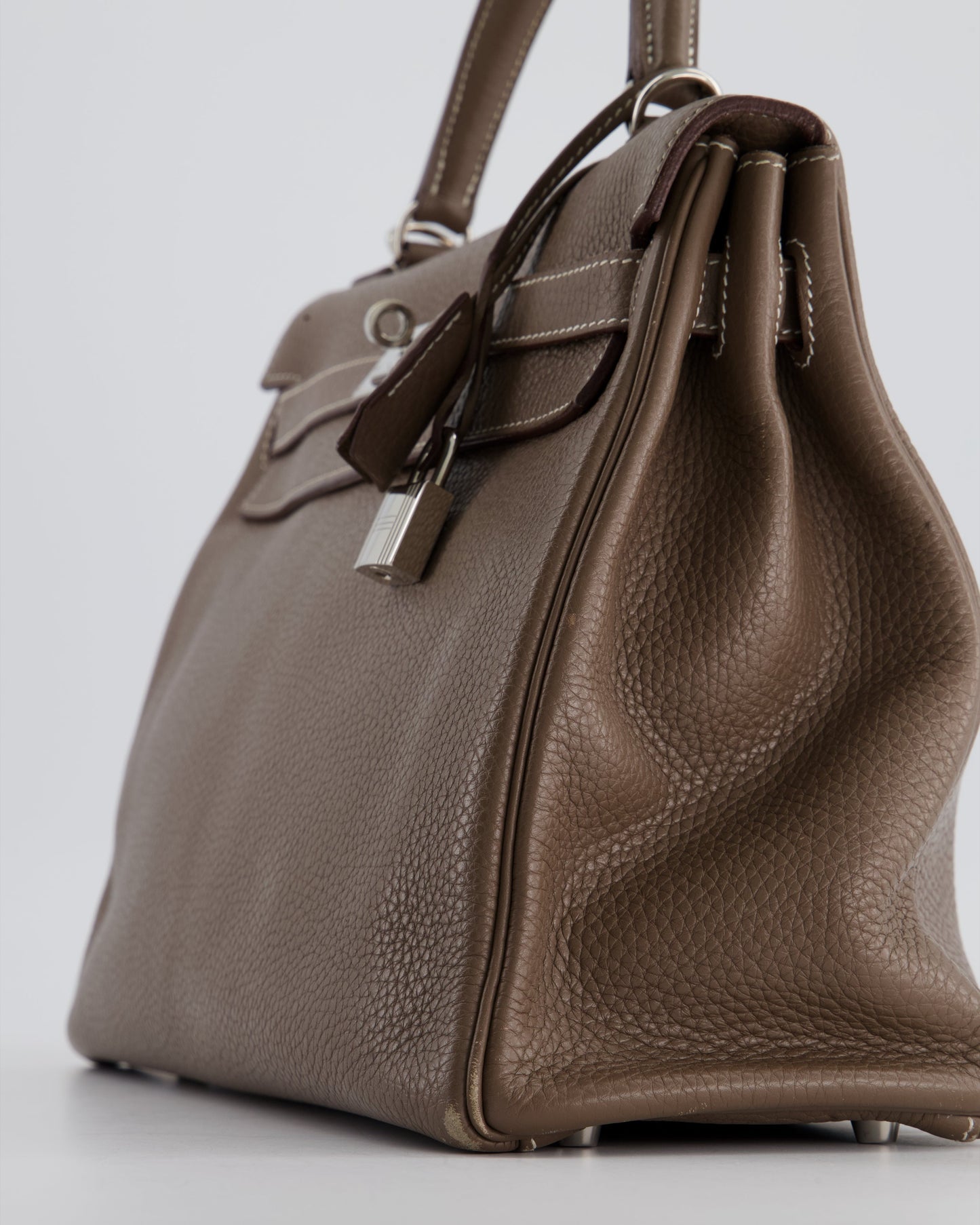 Hermes Kelly 32 Retourne Bag in Etoupe Clemence Leather with Palladium Hardware