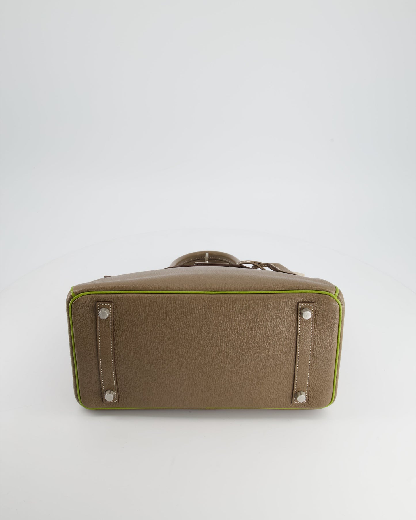 Hermes HSS Birkin 30 Retourne Bag in Etoupe & Vert Anis Chèvre Mysore with Brushed Palladium Hardware
