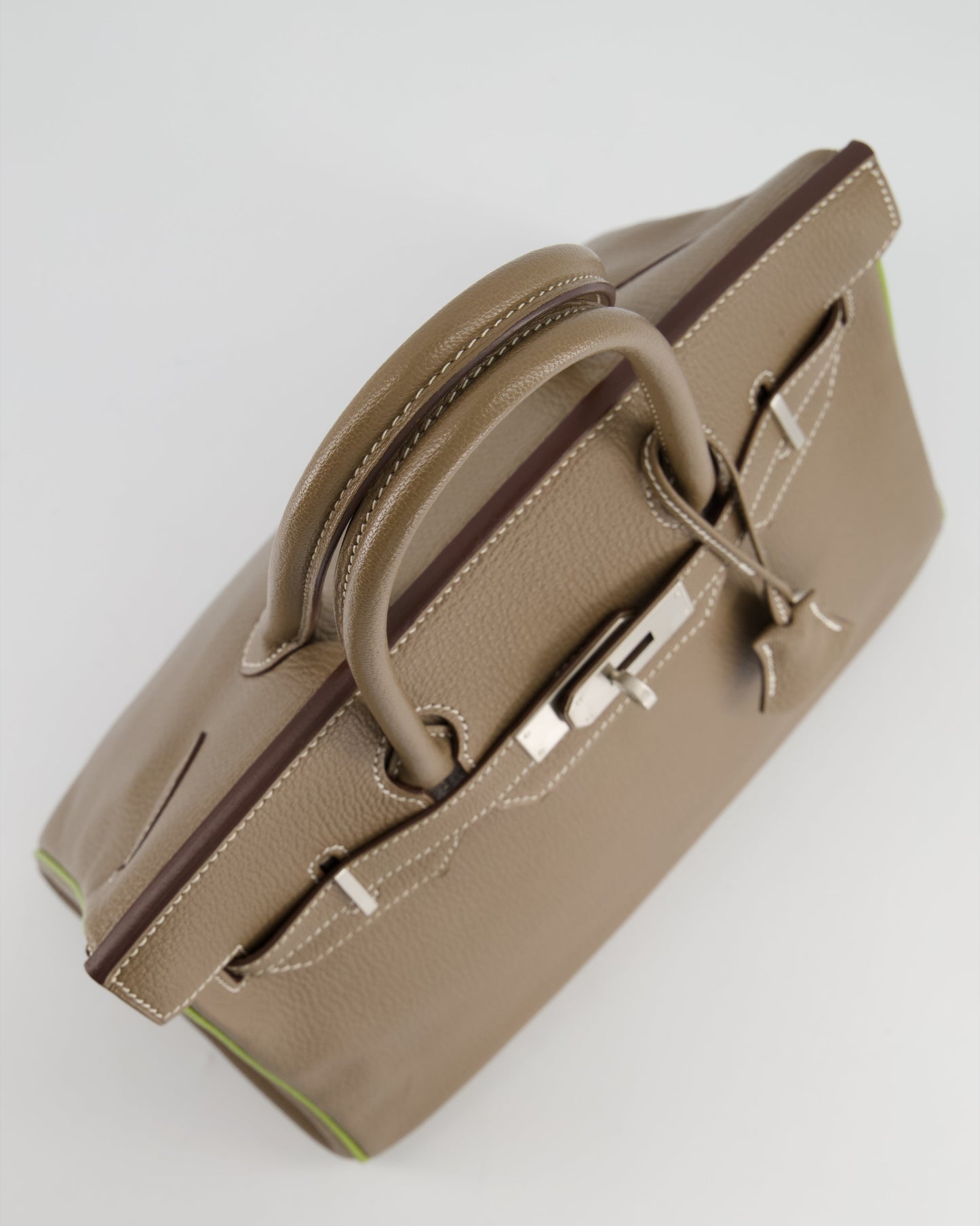 Hermes HSS Birkin 30 Retourne Bag in Etoupe & Vert Anis Chèvre Mysore with Brushed Palladium Hardware