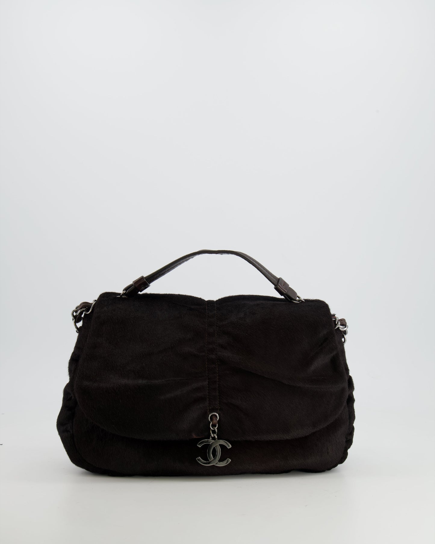 Chanel Chocolate Brown Ponyhair Single Flap Shoulder Bag with Silver Hardware