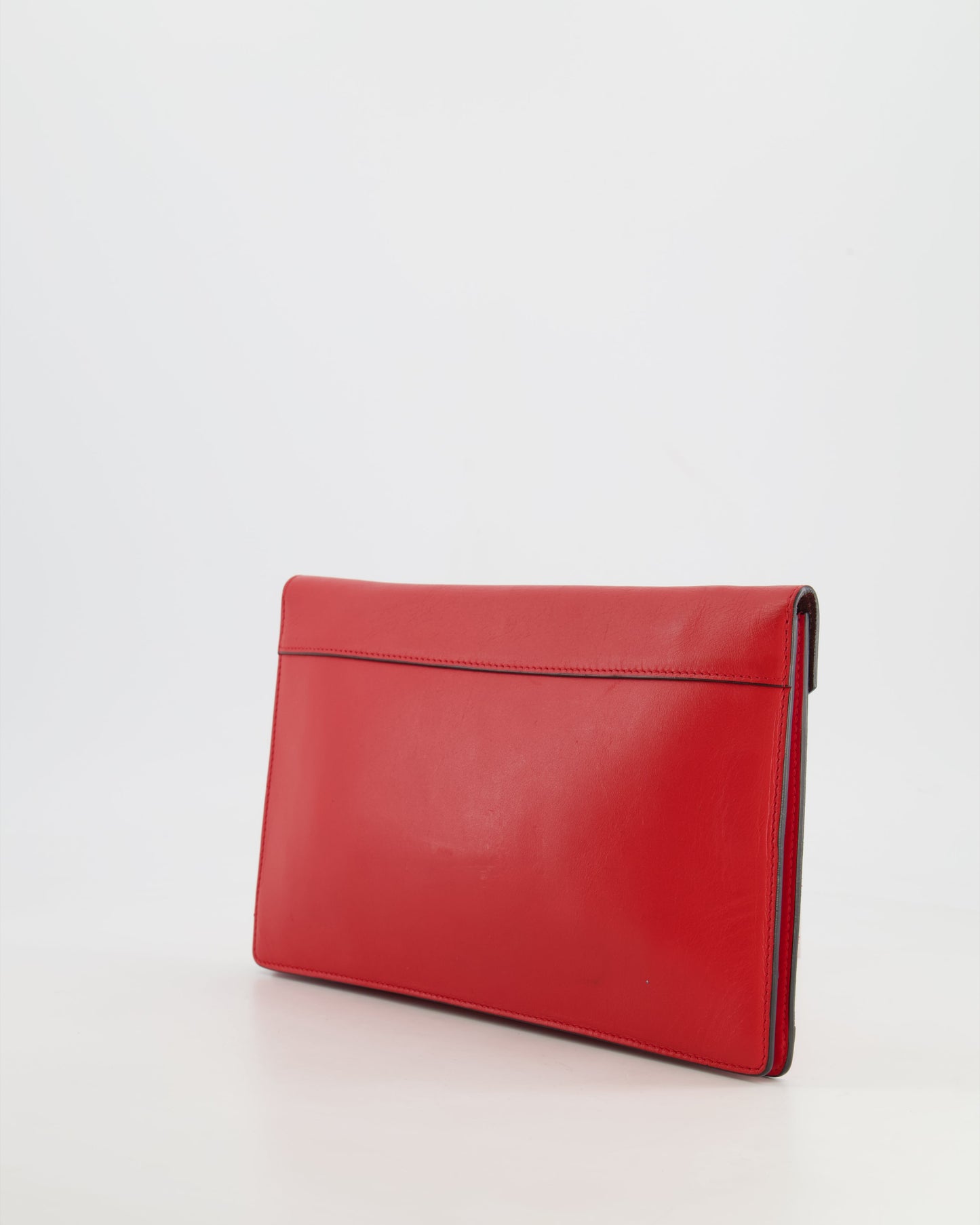 Celine Red Leather and Suede Envelope Pouch Bag with Silver Hardware