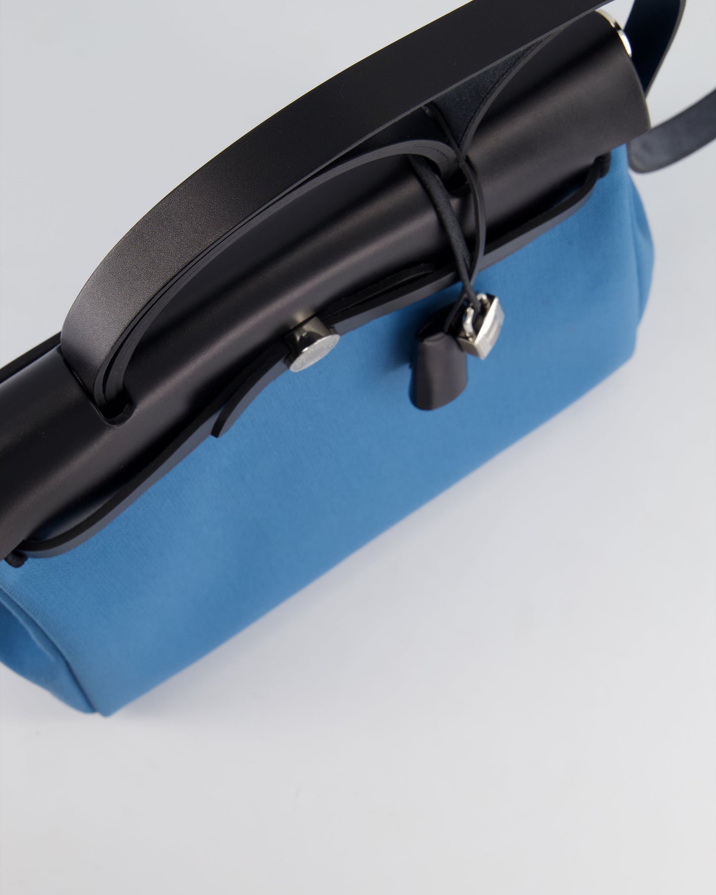 Hermes Herbag 31 Bag in Blue Jean Canvas and Noir Vache Hunter Leather with Palladium Hardware
