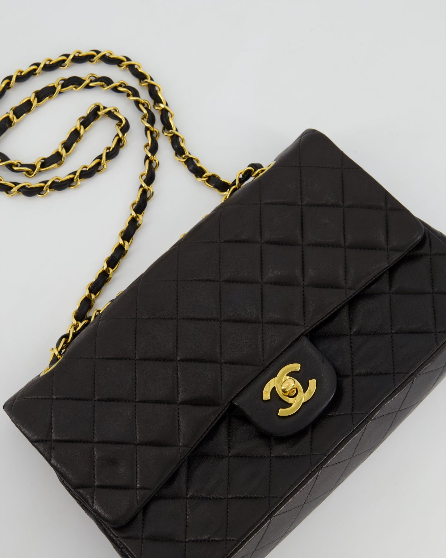 Chanel Black Medium Double Flap Bag In Lambskin Leather with 24K Gold Hardware