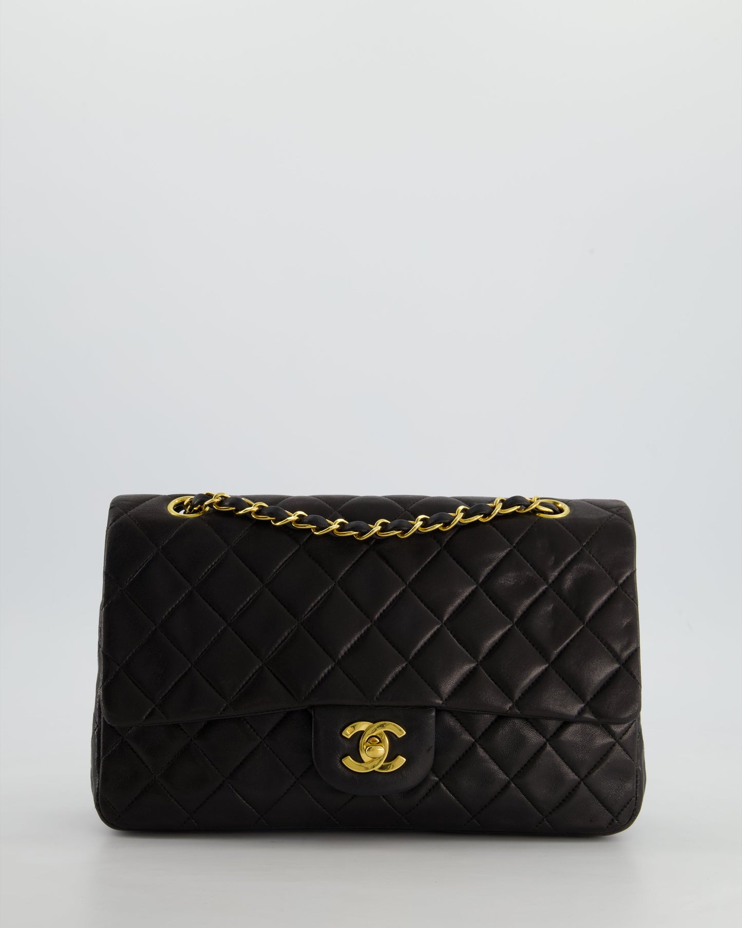 Chanel Black Medium Double Flap Bag In Lambskin Leather with 24K Gold Hardware