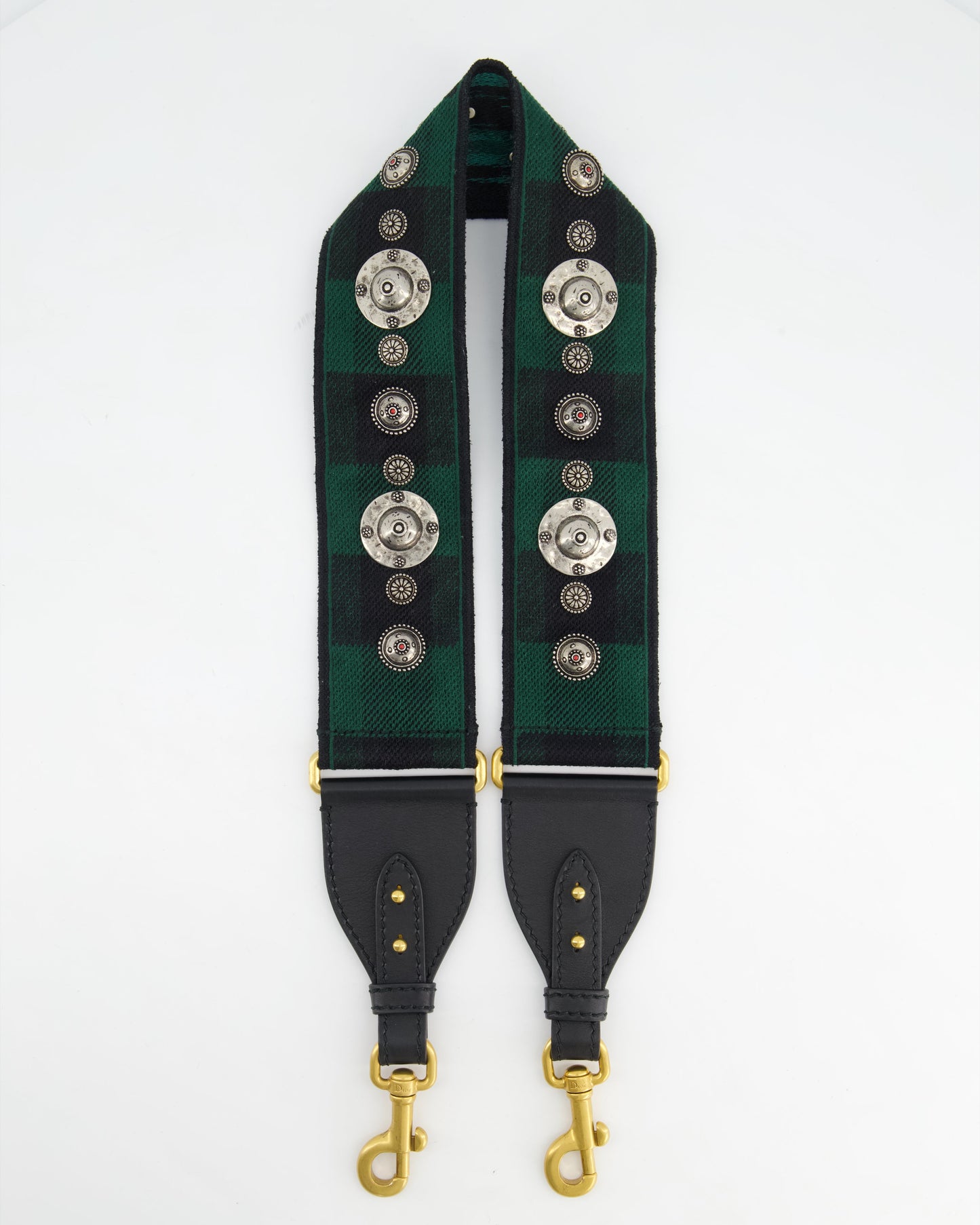 Christian Dior Green & Black Guitar Bag Strap with Logo and Antique Gold Hardware
