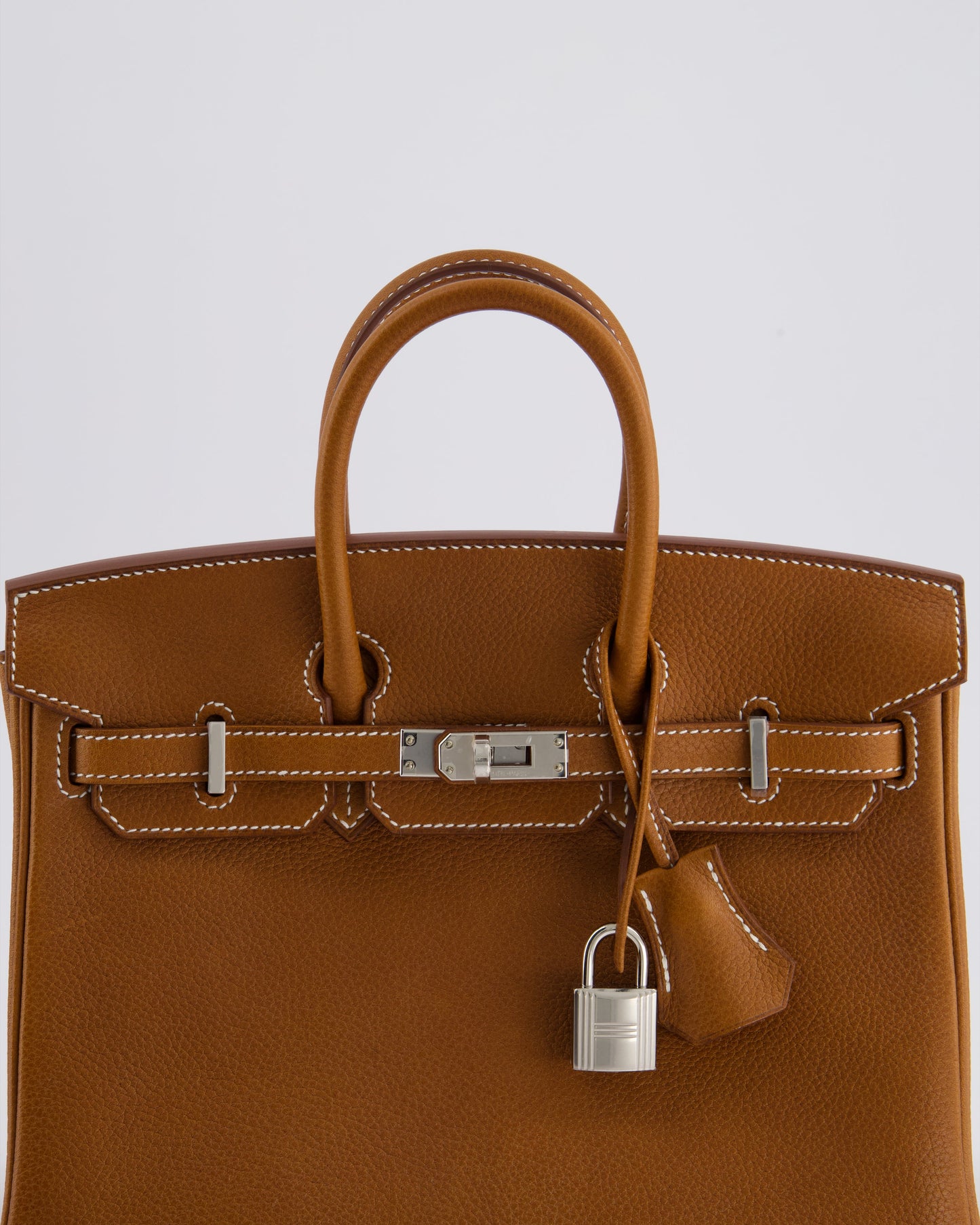*NEW STAMP* Hermes Birkin 25 Retourne Bag in Fauve Barenia Faubourg Leather and Palladium Hardware