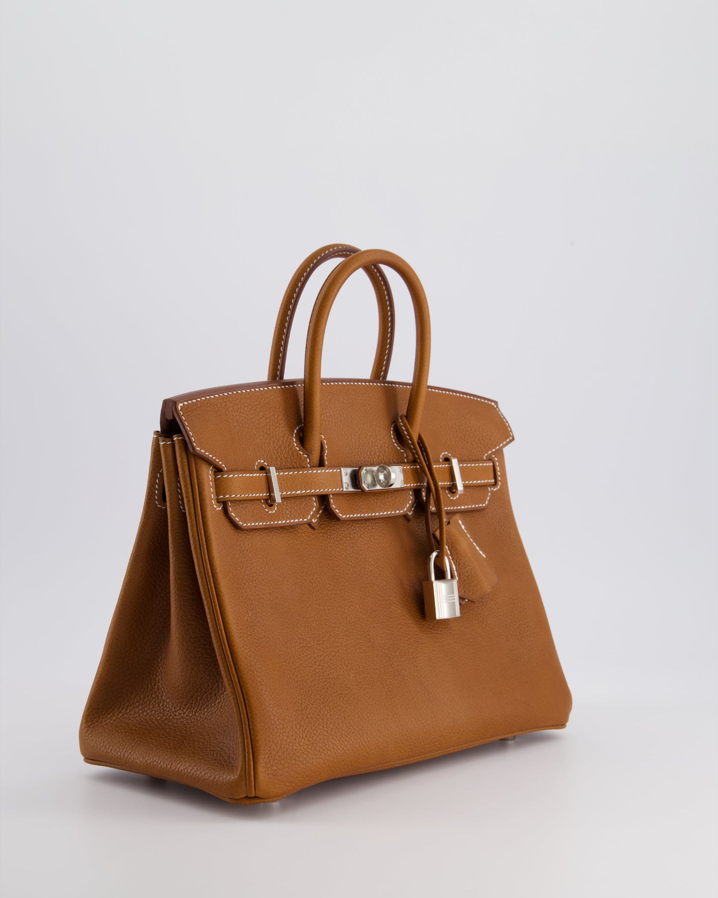 *NEW STAMP* Hermes Birkin 25 Retourne Bag in Fauve Barenia Faubourg Leather and Palladium Hardware