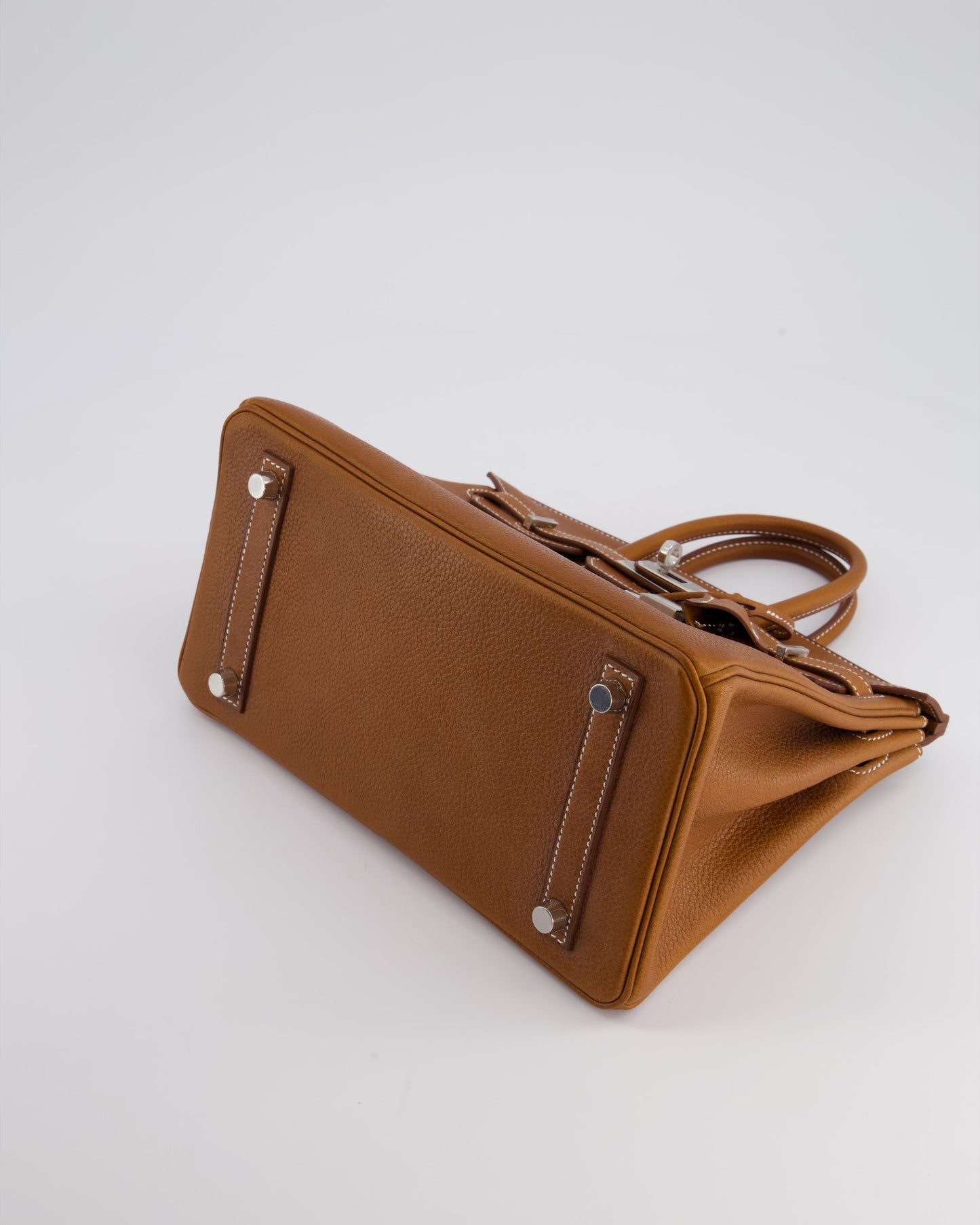 *NEW STAMP* Hermes Birkin 25 Retourne Bag in Fauve Barenia Faubourg Leather and Palladium Hardware