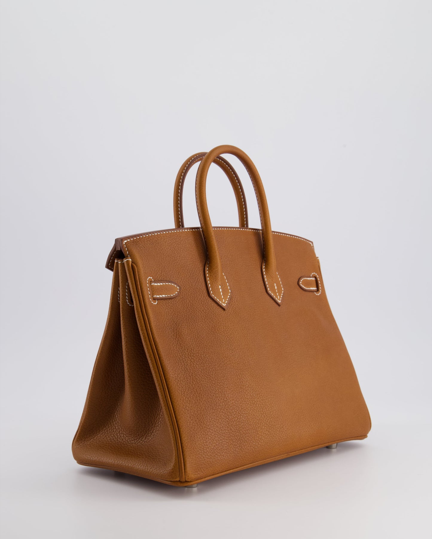 *NEW STAMP* Hermes Birkin 25 Retourne Bag in Fauve Barenia Faubourg Leather and Palladium Hardware