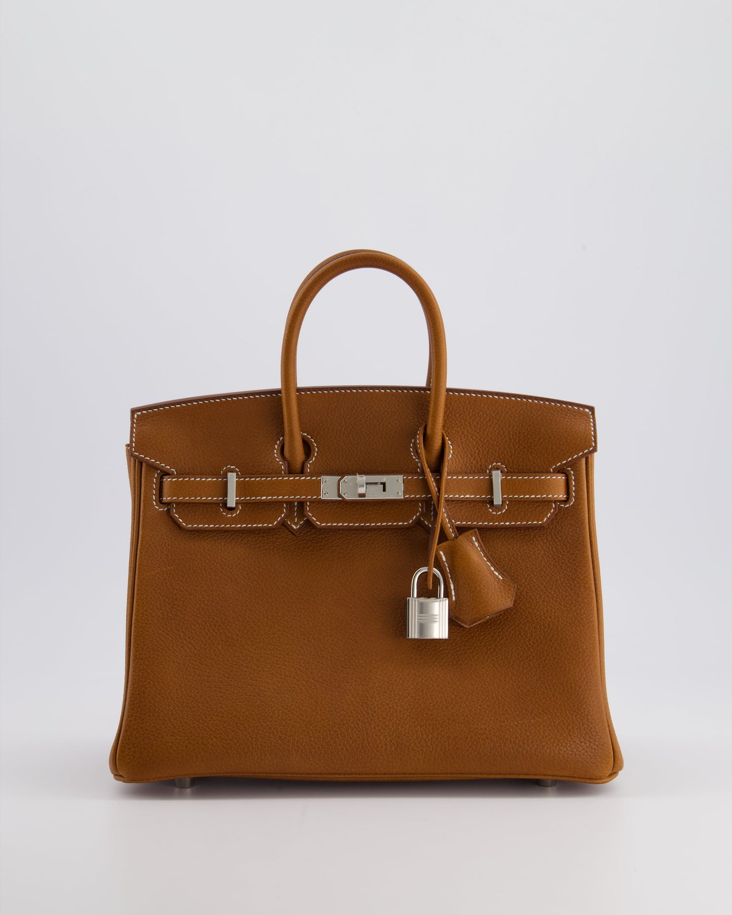 *NEW STAMP* Hermes Birkin 25 Retourne Bag in Fauve Barenia Faubourg Leather and Palladium Hardware
