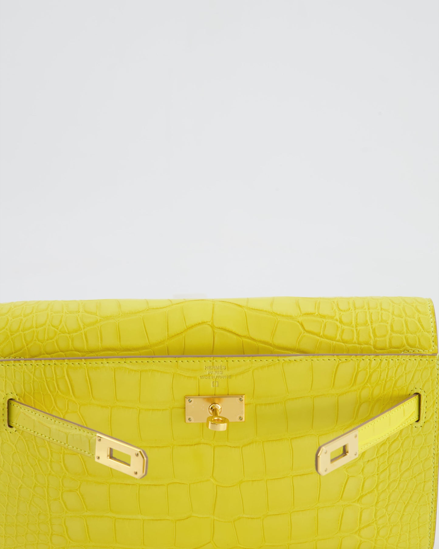 *RARE* Hermes Kelly To Go Bag in Jaune Mimosa Alligator Mississippiensis Leather with Gold Hardware