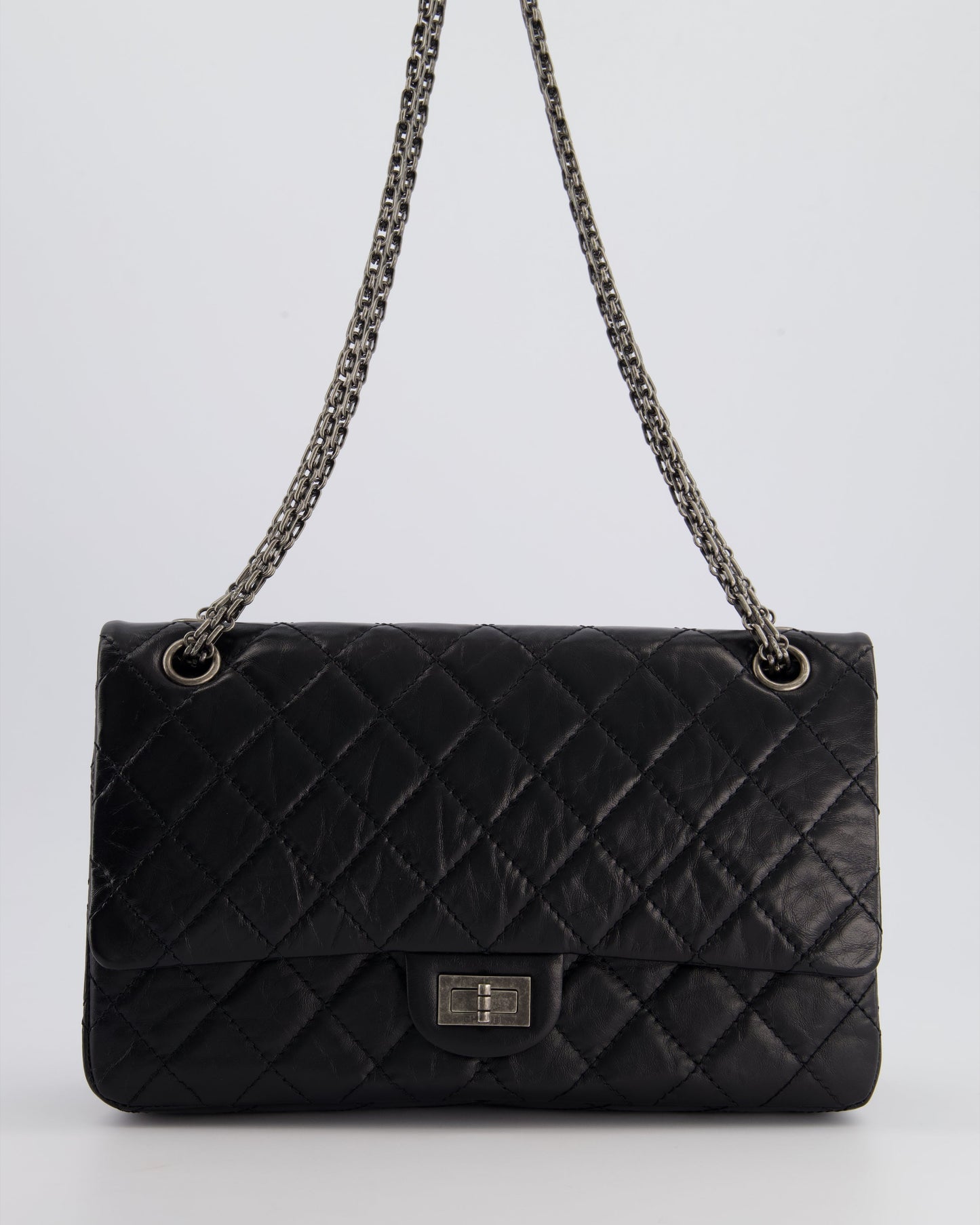 Chanel Black Medium Reissue 2.55 Double Flap Bag in Quilted Crumpled Lambskin with Ruthenium Hardware RRP ¬ £8,850