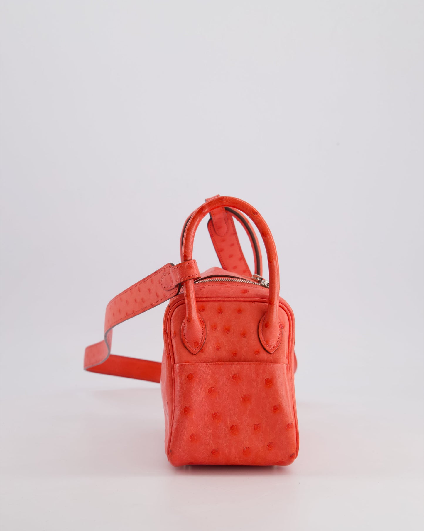 Hermes Mini Lindy Bag in Bougainvillea Ostrich Leather with Palladium Hardware