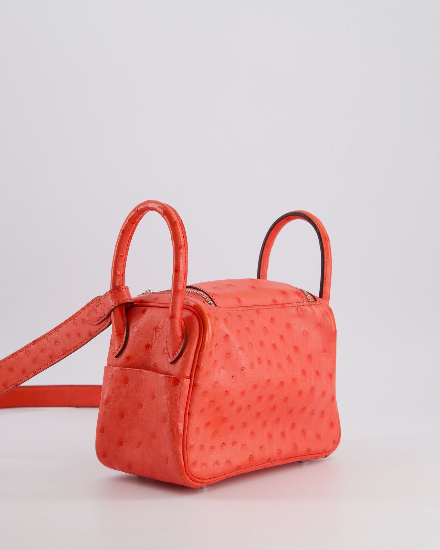 Hermes Mini Lindy Bag in Bougainvillea Ostrich Leather with Palladium Hardware