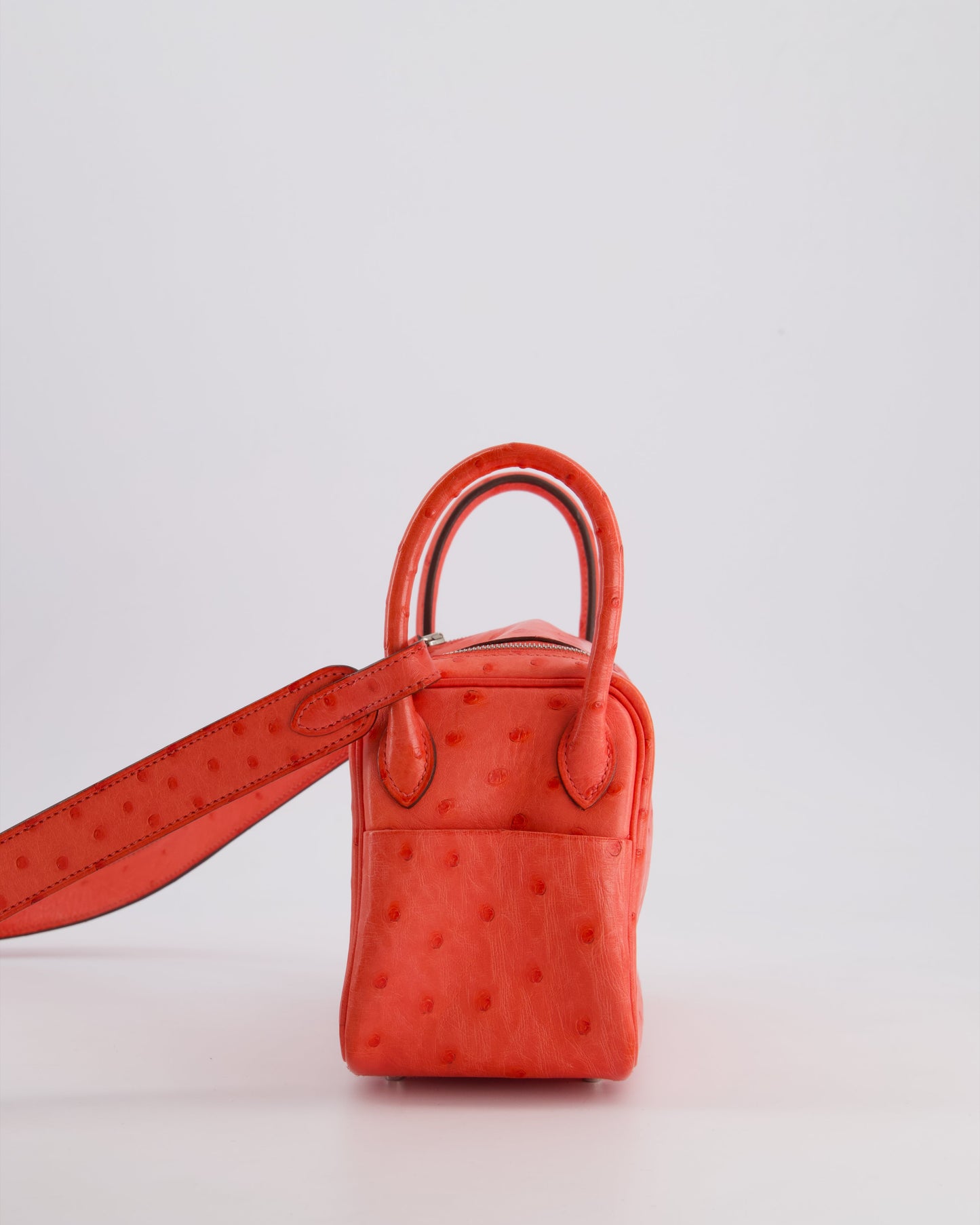 Hermes Mini Lindy Bag in Bougainvillea Ostrich Leather with Palladium Hardware