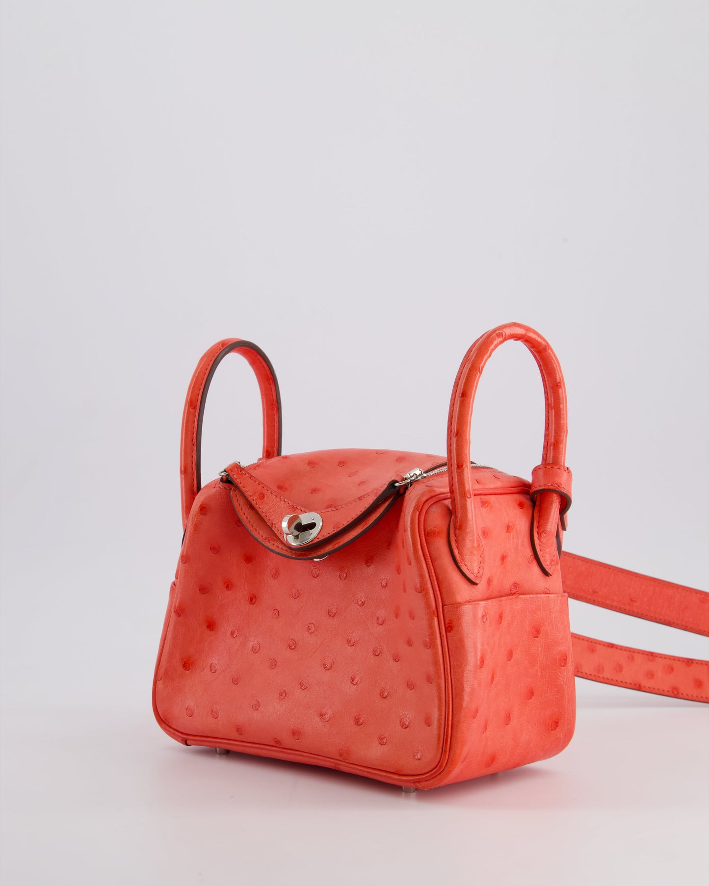 Hermes Mini Lindy Bag in Bougainvillea Ostrich Leather with Palladium Hardware