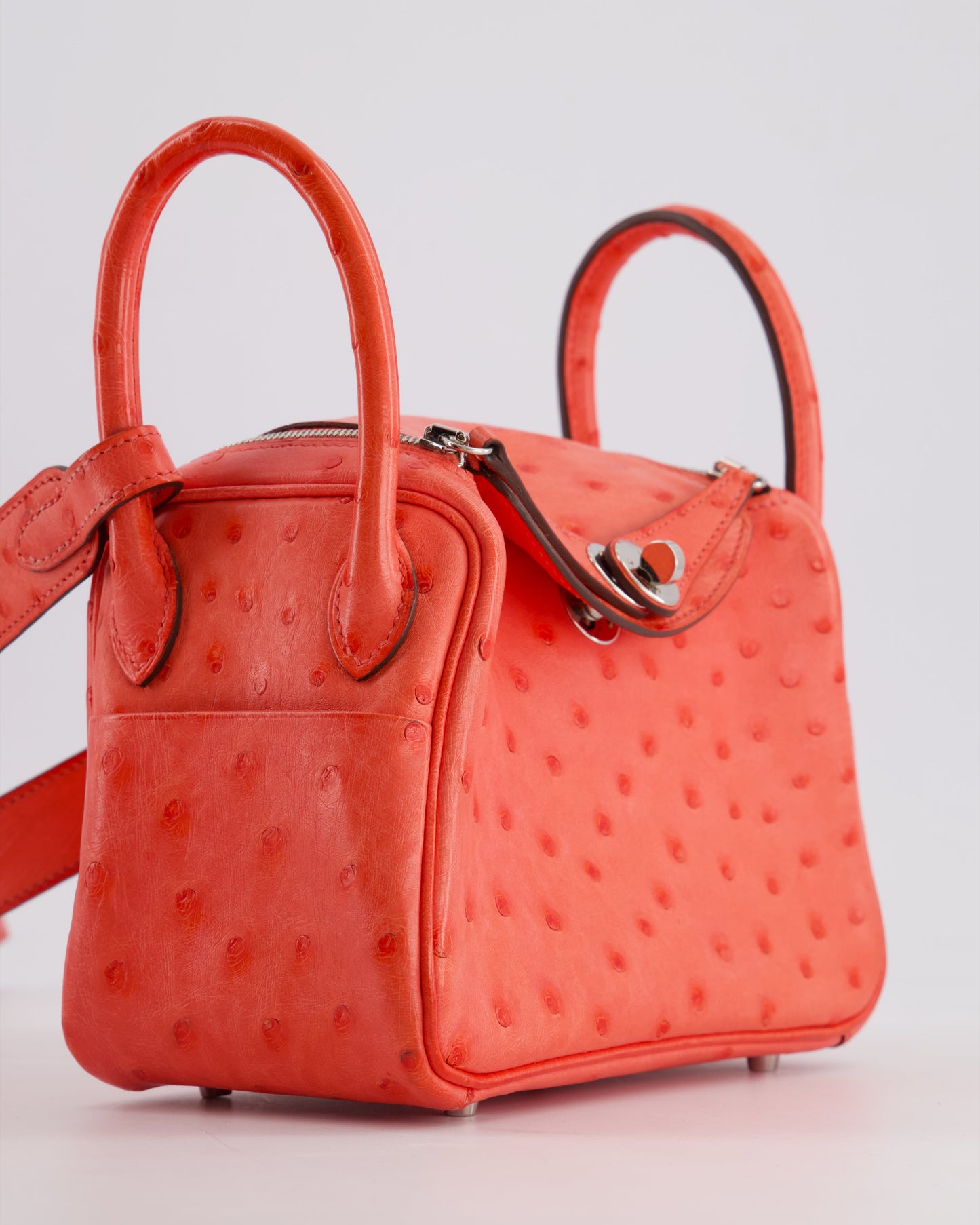 Hermes Mini Lindy Bag in Bougainvillea Ostrich Leather with Palladium Hardware