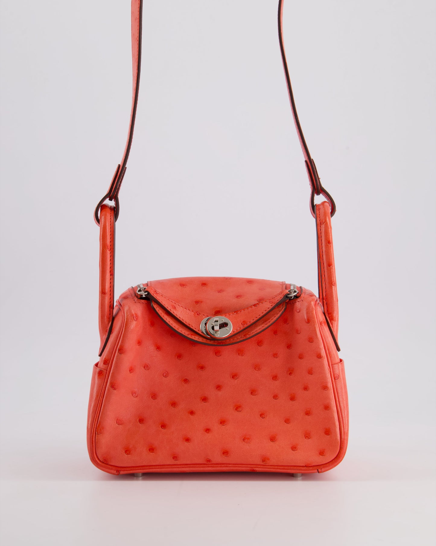 Hermes Mini Lindy Bag in Bougainvillea Ostrich Leather with Palladium Hardware