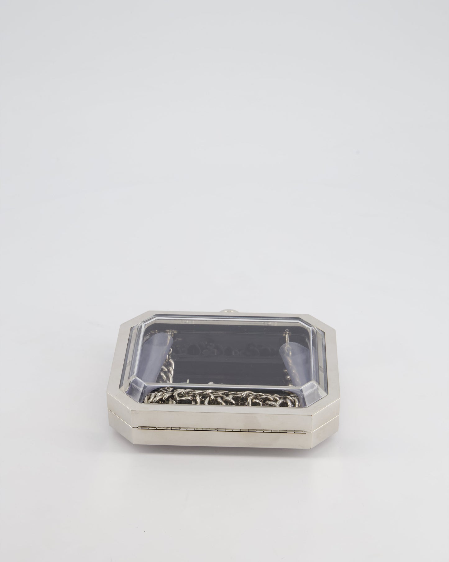 *Limited Edition* Chanel Silver, Black Minaudiere Plexiglass Clutch Bag