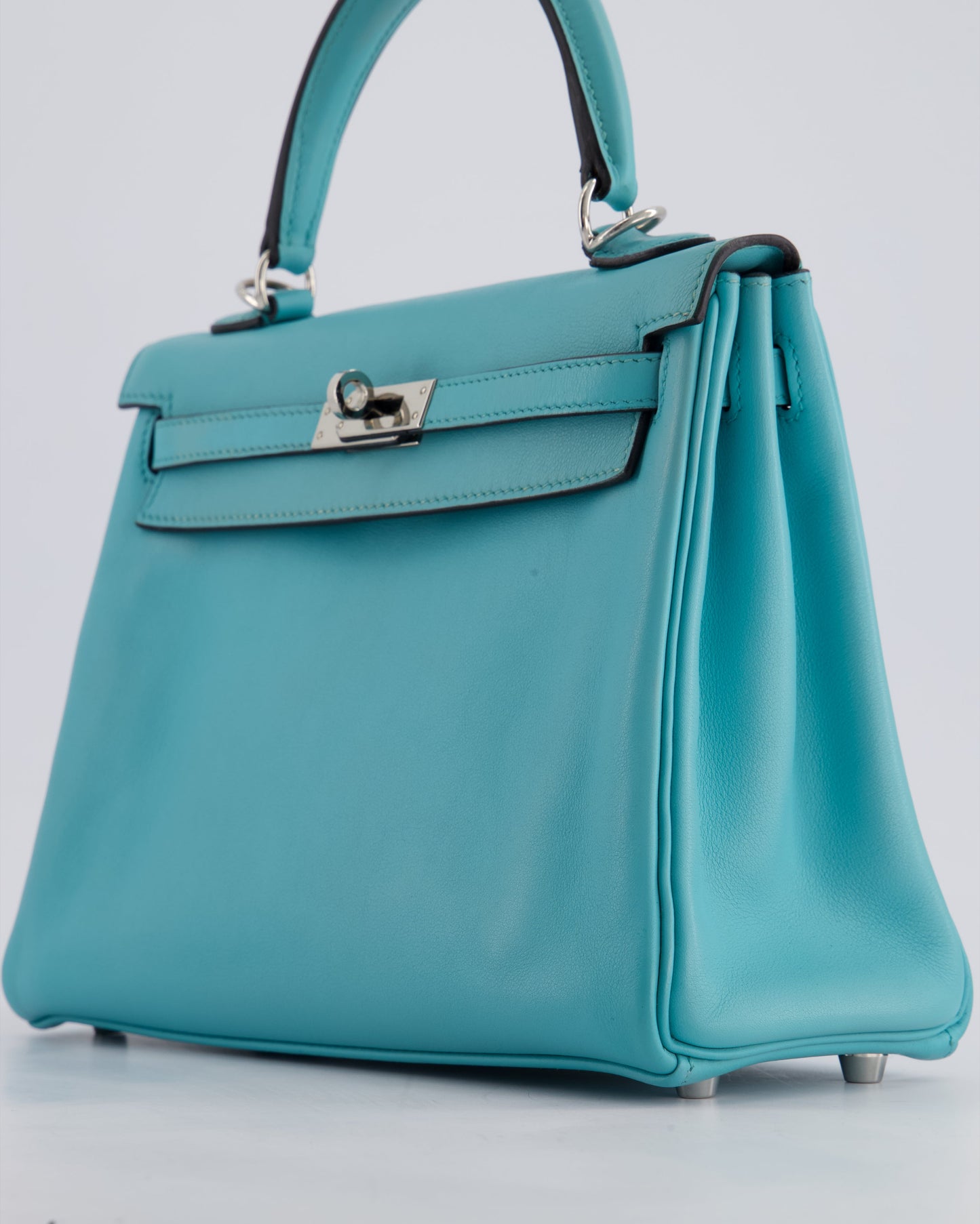 Hermes Kelly 25 Retourne Bag in Bleu Atoll Swift Leather with Palladium Hardware