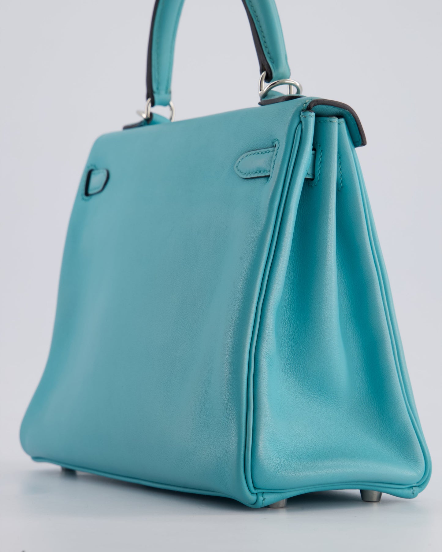 Hermes Kelly 25 Retourne Bag in Bleu Atoll Swift Leather with Palladium Hardware