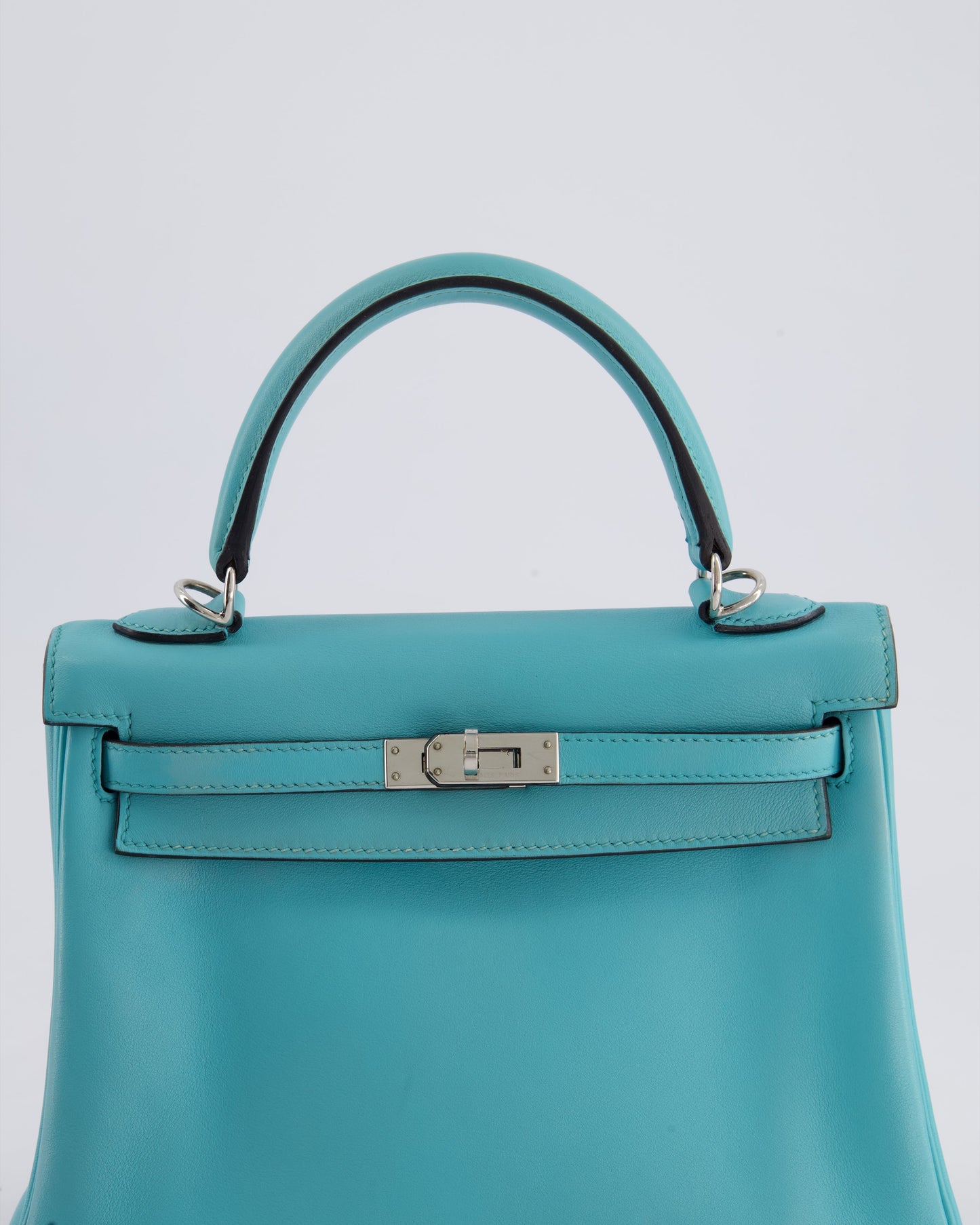 Hermes Kelly 25 Retourne Bag in Bleu Atoll Swift Leather with Palladium Hardware