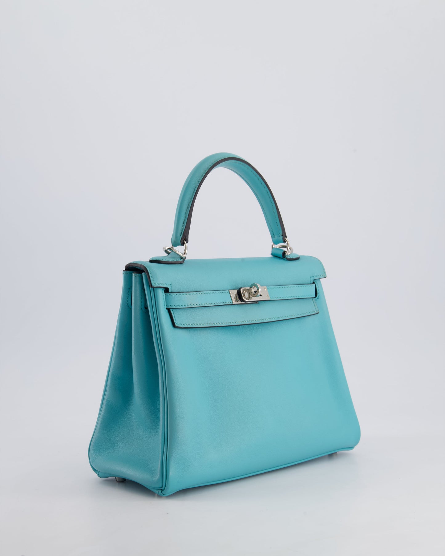 Hermes Kelly 25 Retourne Bag in Bleu Atoll Swift Leather with Palladium Hardware