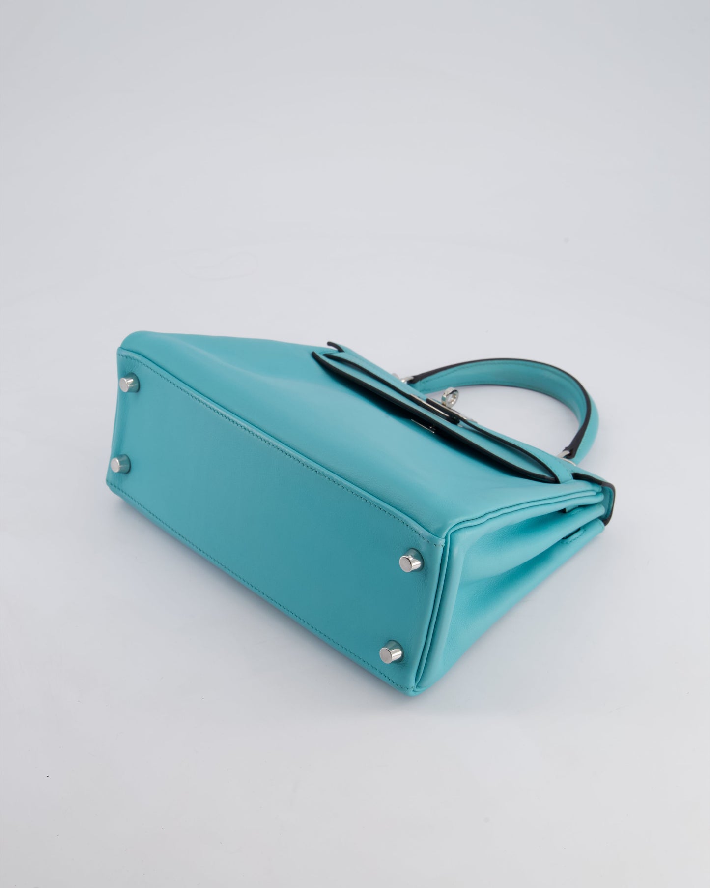 Hermes Kelly 25 Retourne Bag in Bleu Atoll Swift Leather with Palladium Hardware