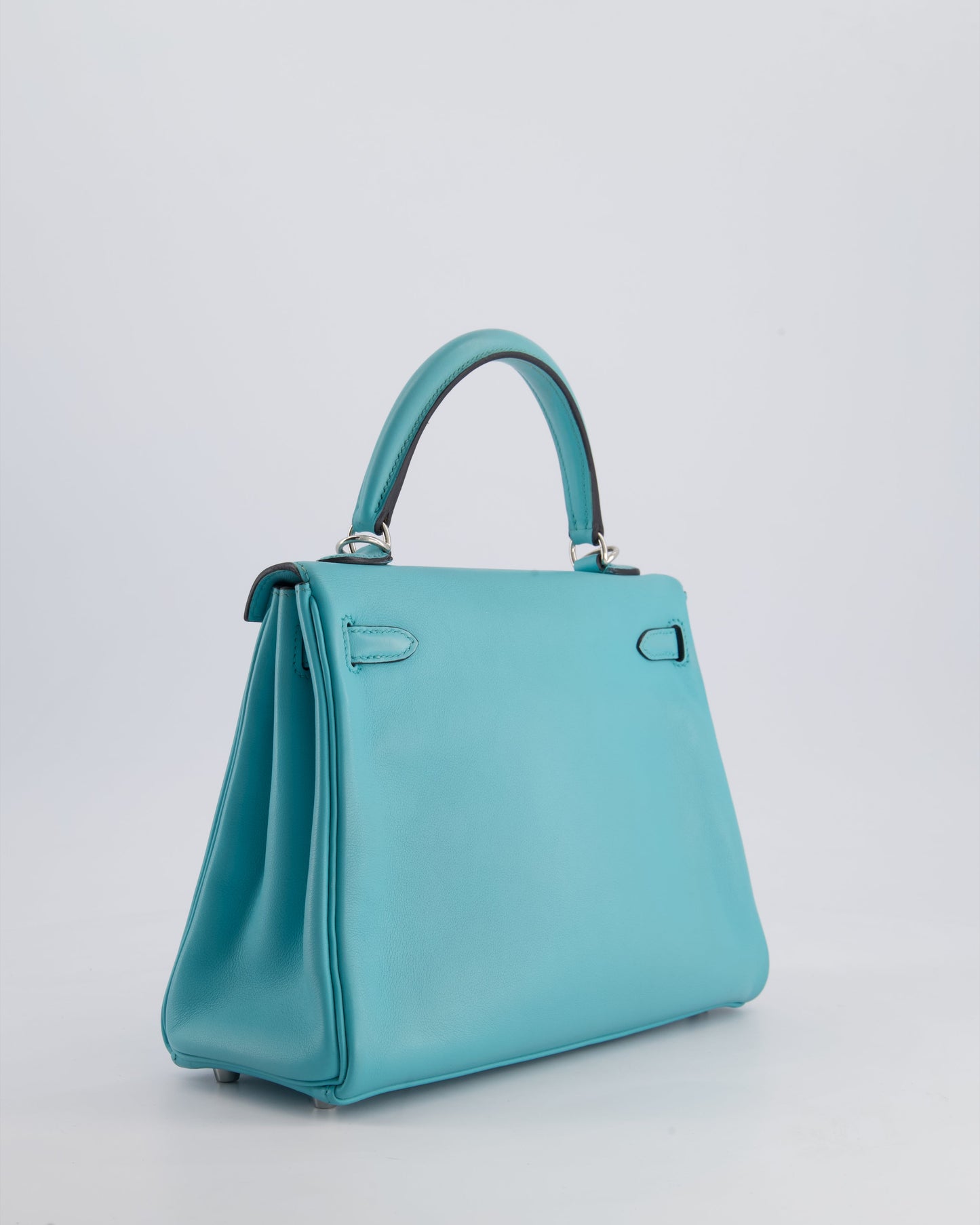 Hermes Kelly 25 Retourne Bag in Bleu Atoll Swift Leather with Palladium Hardware