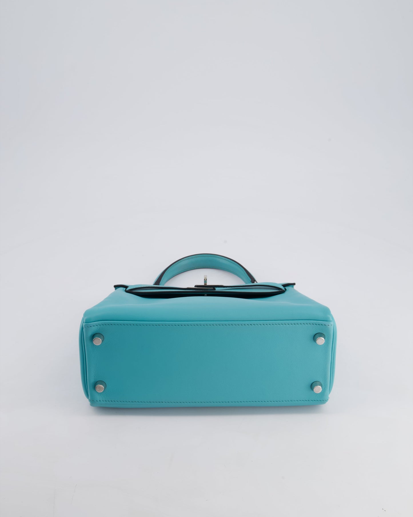 Hermes Kelly 25 Retourne Bag in Bleu Atoll Swift Leather with Palladium Hardware