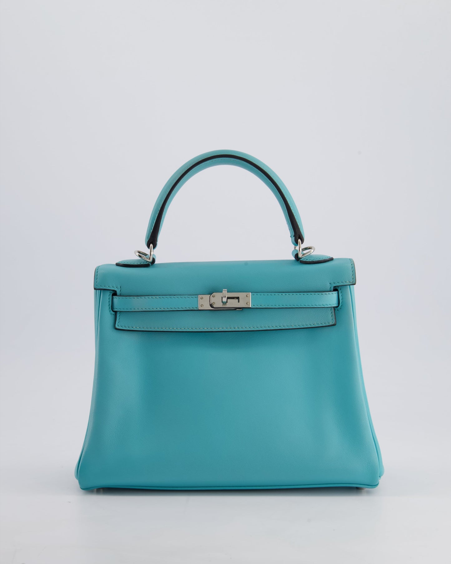 Hermes Kelly 25 Retourne Bag in Bleu Atoll Swift Leather with Palladium Hardware