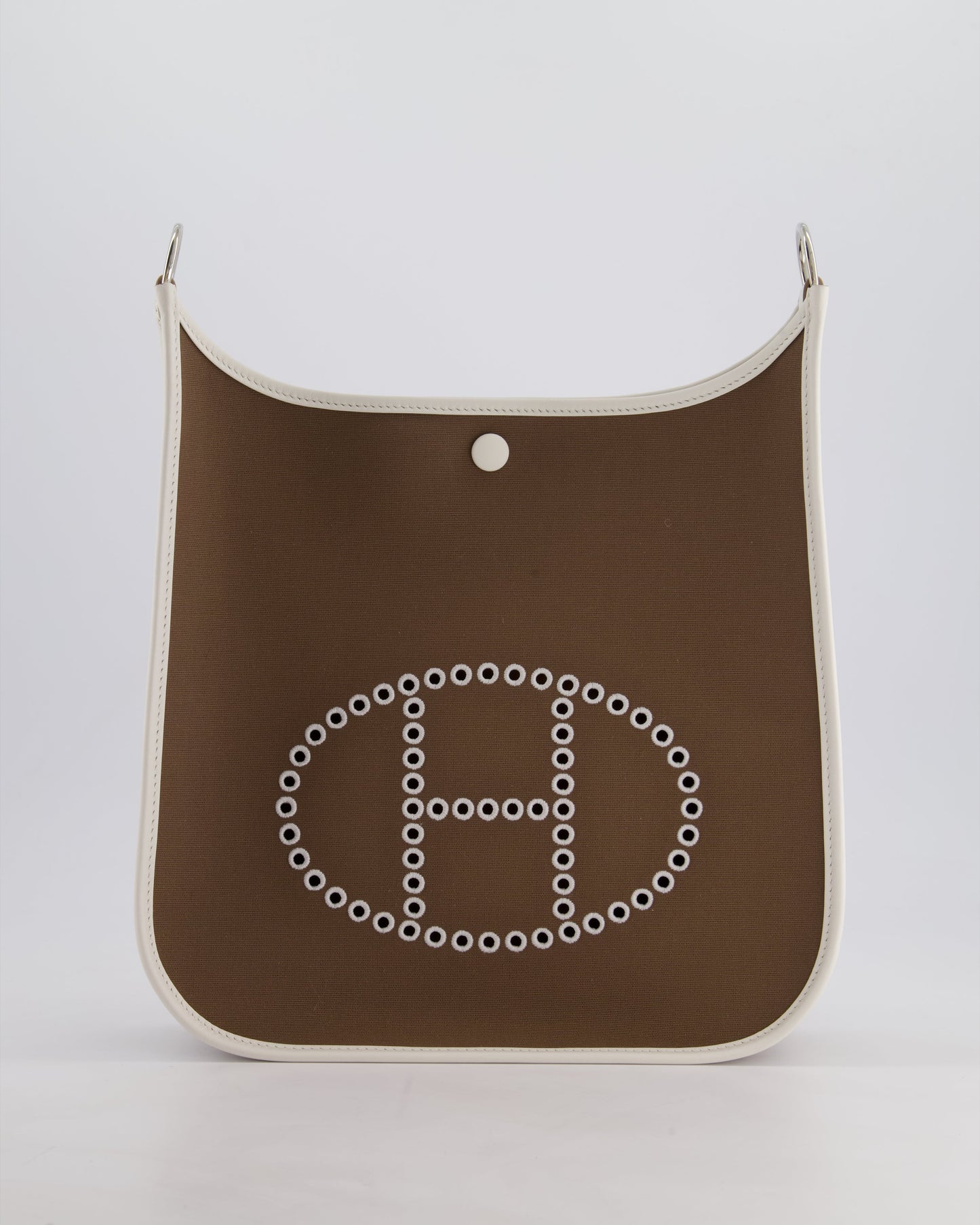 Hermes Evelyne 29 in Neo Etoupe Canvas and White with Palladium Hardware