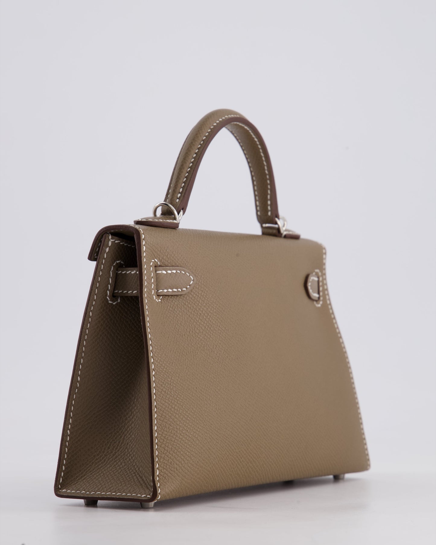 *HOT* Hermes Mini Kelly II 20 Bag in Etoupe Epsom Leather with Palladium Hardware