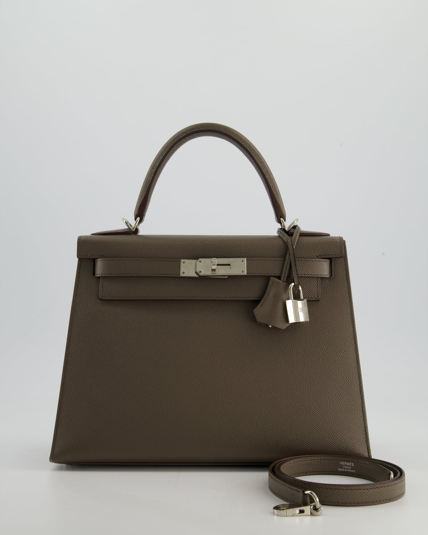 Hermes HSS Kelly 28 Sellier Bag in Gris Etain Epsom Leather with Palladium Hardware