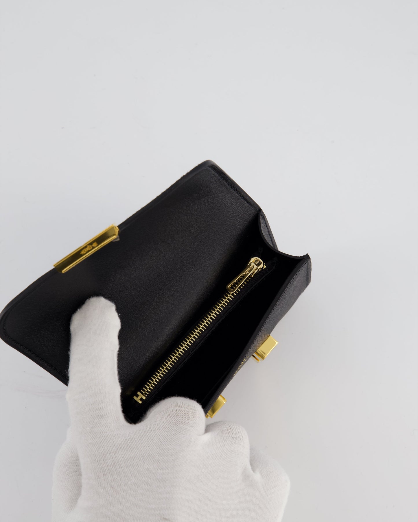 Hermes Constance Slim Belt Wallet Bag in Black Epsom Leather with Pocket and Gold Hardware