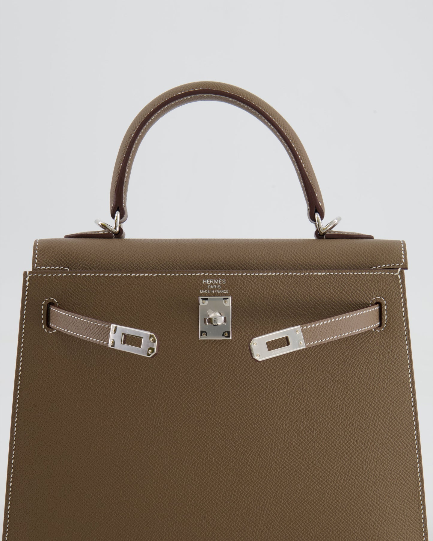 Hermes Kelly 25 Sellier Bag in Etoupe Epsom Leather with Palladium Hardware