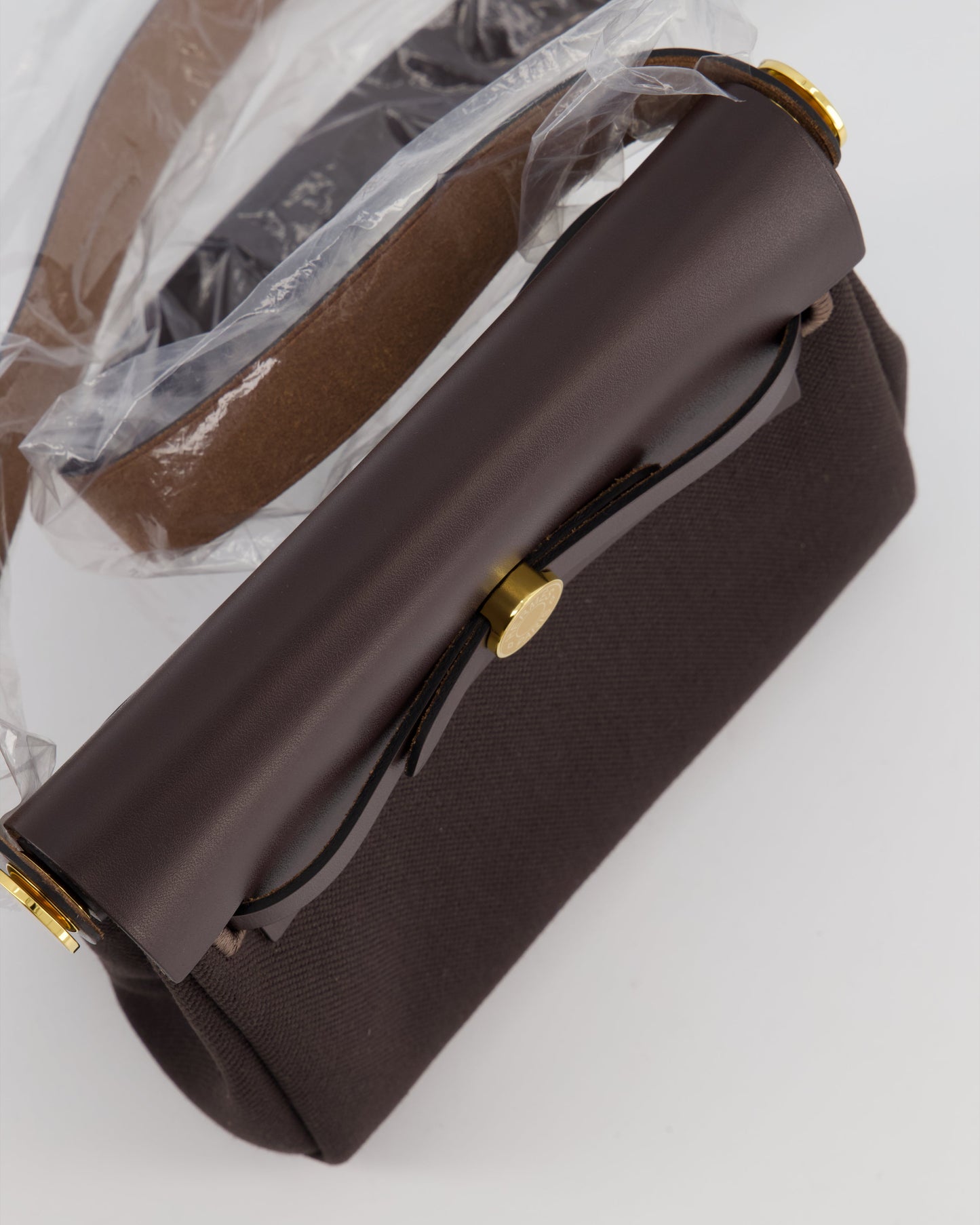 *Hot & RARE* Hermes Herbag Zip 20 Bag in Ebene Viking Canvas & Ebene Vache Hunter Leather with Gold Hardware