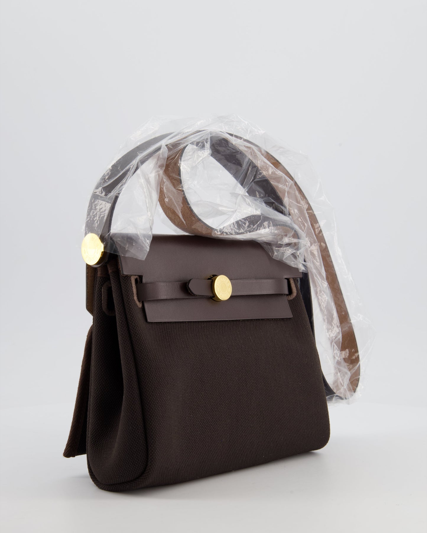 *Hot & RARE* Hermes Herbag Zip 20 Bag in Ebene Viking Canvas & Ebene Vache Hunter Leather with Gold Hardware