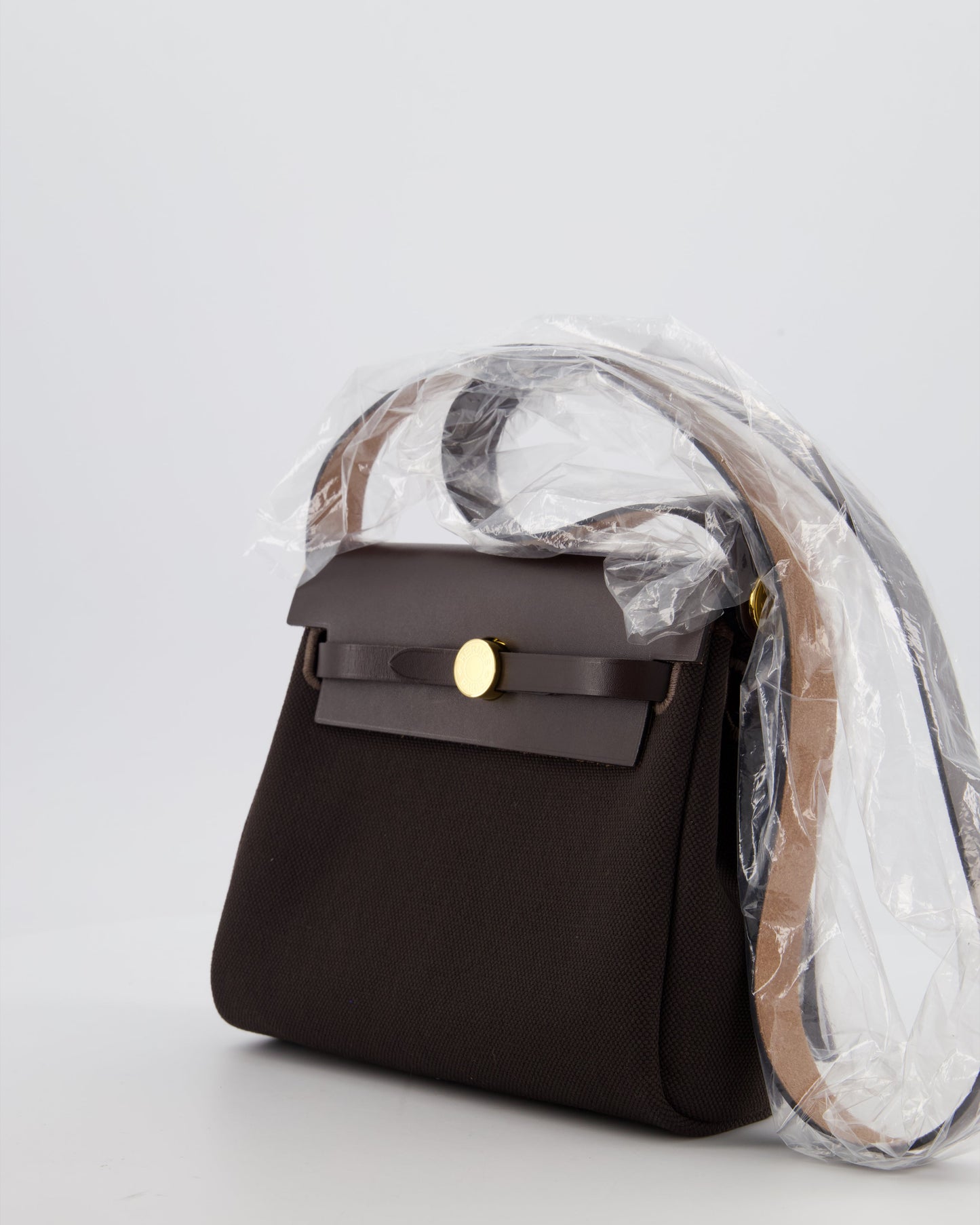 *Hot & RARE* Hermes Herbag Zip 20 Bag in Ebene Viking Canvas & Ebene Vache Hunter Leather with Gold Hardware